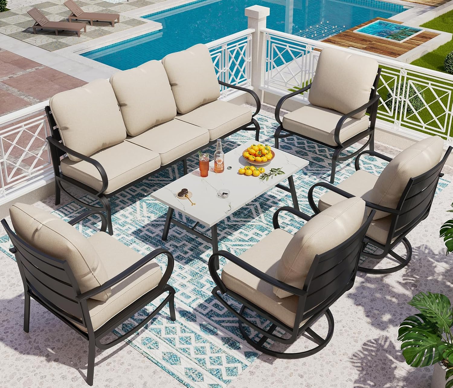 PHI VILLA 6 Piece Patio Furniture Sets with 1 x 3 Seater