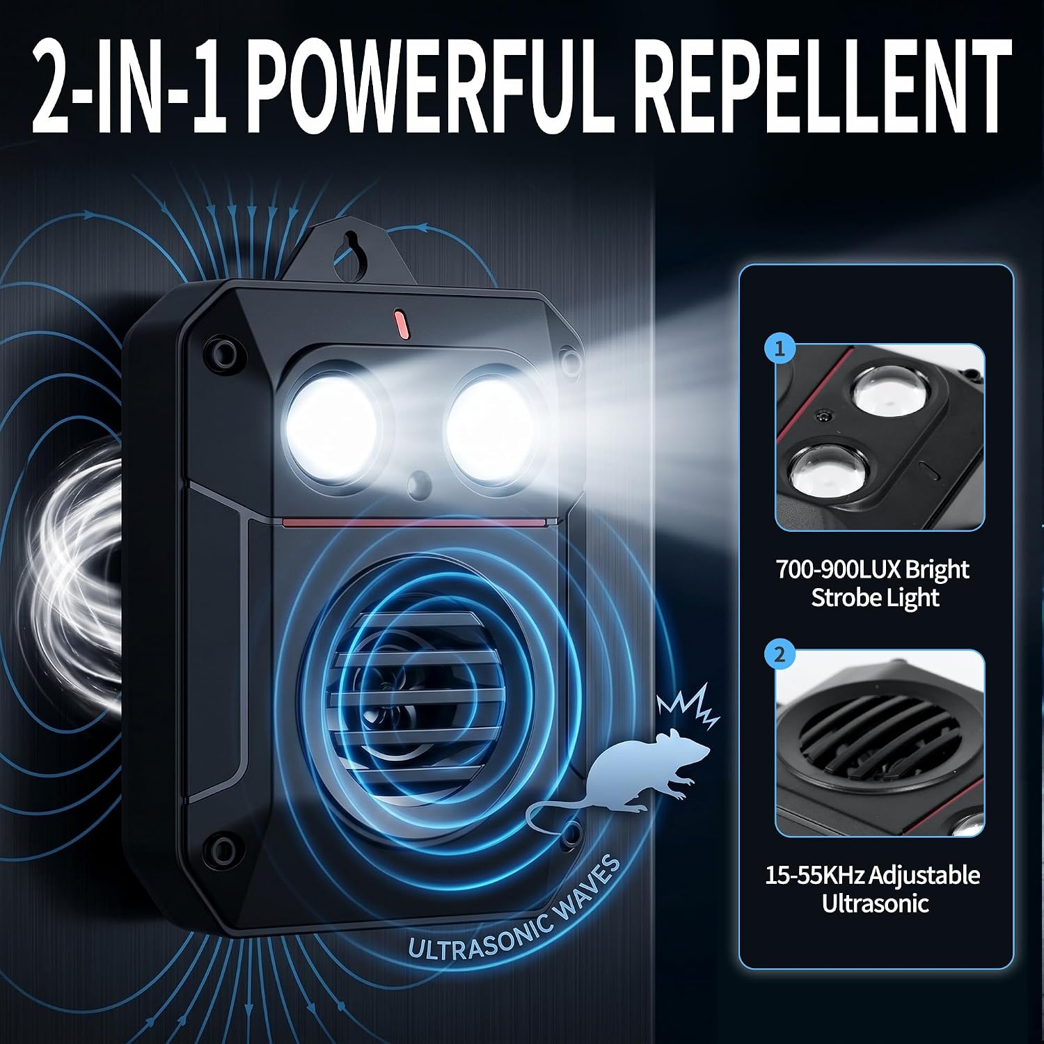 2 Pack Magnetic Rodent Repellent for Car Engines, Ultrasonic Rodent Repeller with Frequency Sweeping and Strobe Flashing Light, Ultrasonic Mouse Deterrent for Car Engines