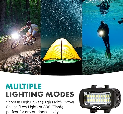 Miniatura 5 de Movo LED-WP Luz de video LED recargable de alta potencia subacuática con cámara de acción y soportes para zapatos, compatible con GoPro, DSLR,