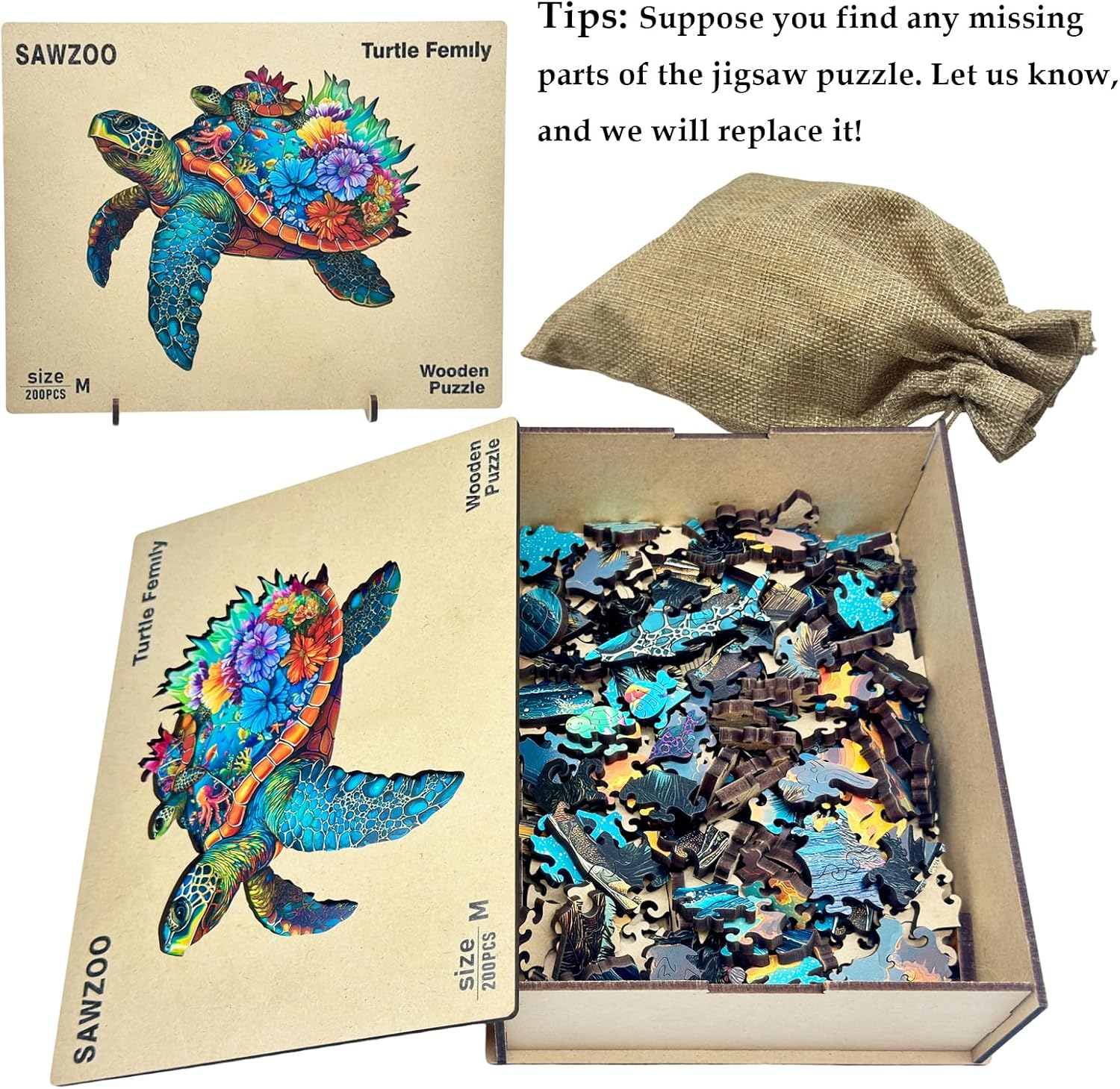Sea Turtle Wooden Jigsaw Puzzle - Unique Animal Shaped Puzzles for Adults and Kids, Challenging Family Game, Creative Wooden Gift for Home Decor (300 Pieces)