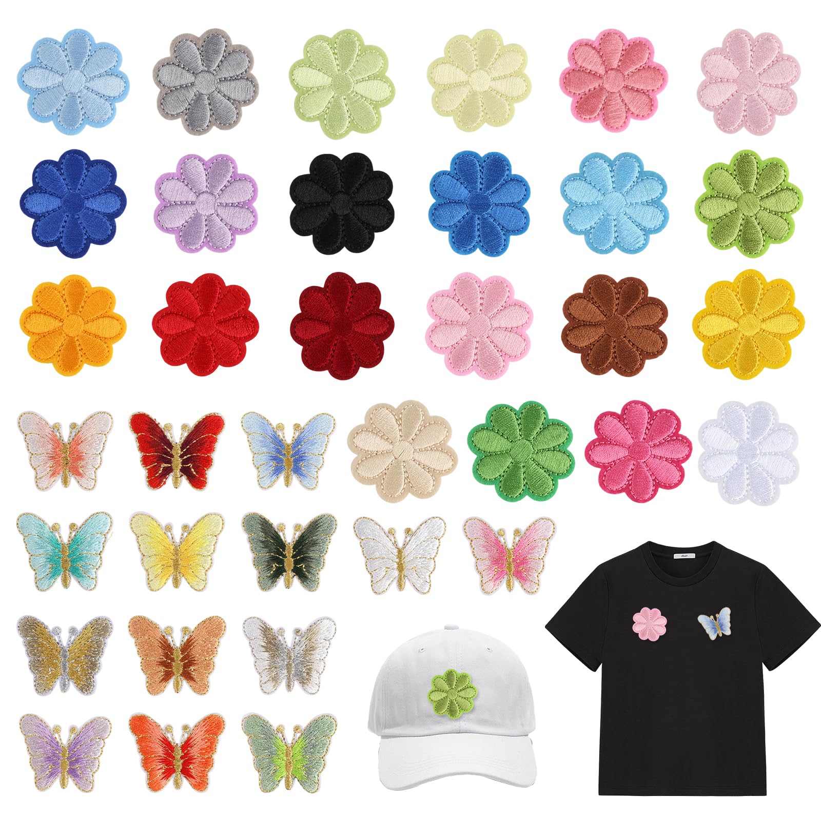 Lot De 22 écussons Thermocollants à Repasser Motif Fleurs Et