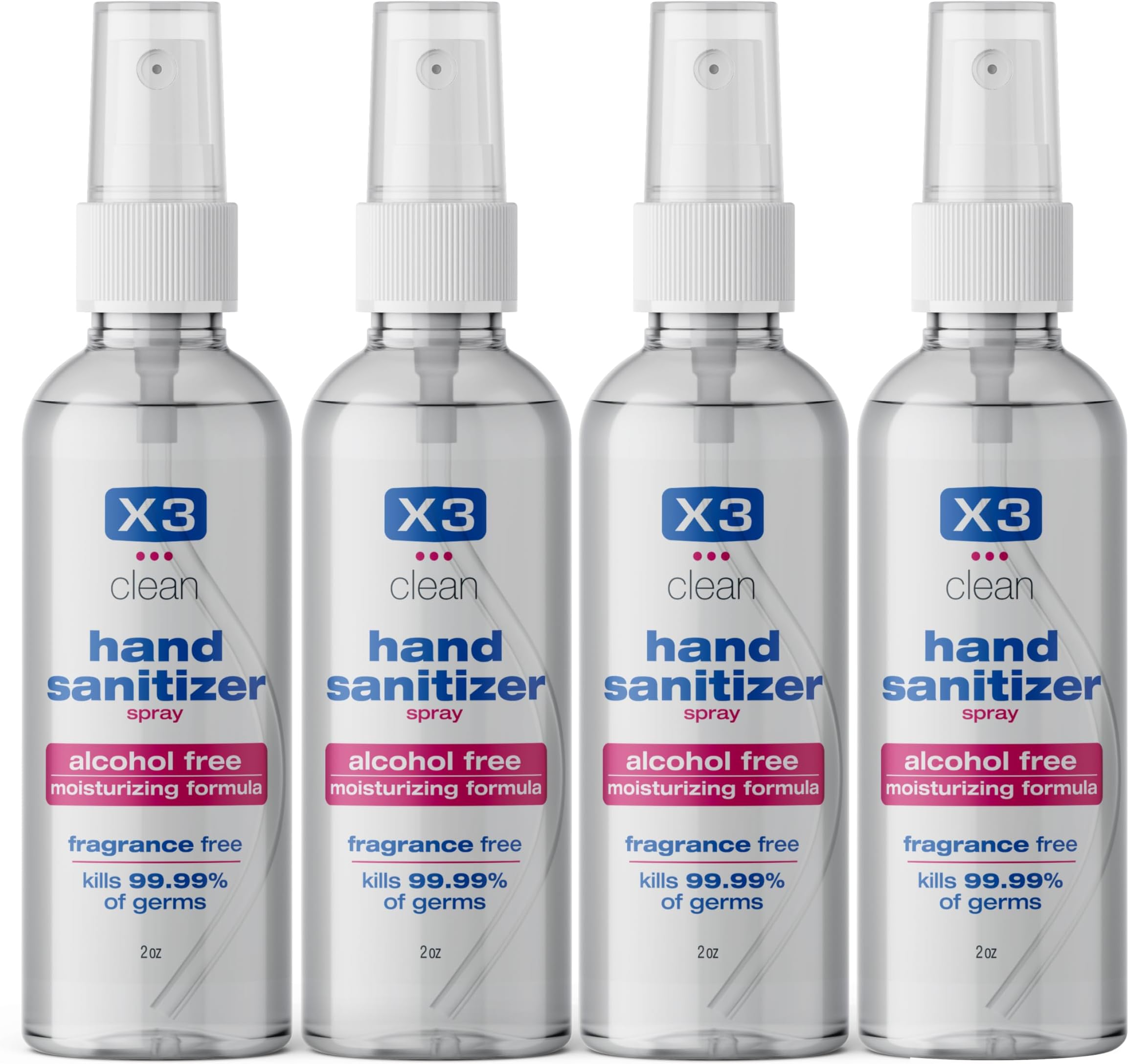 Hand Sanitizer Spray, Alcohol Free, Fragrance Free, Kills 99.9% of Bacteria, Travel Size 2 oz (Pack of 4)