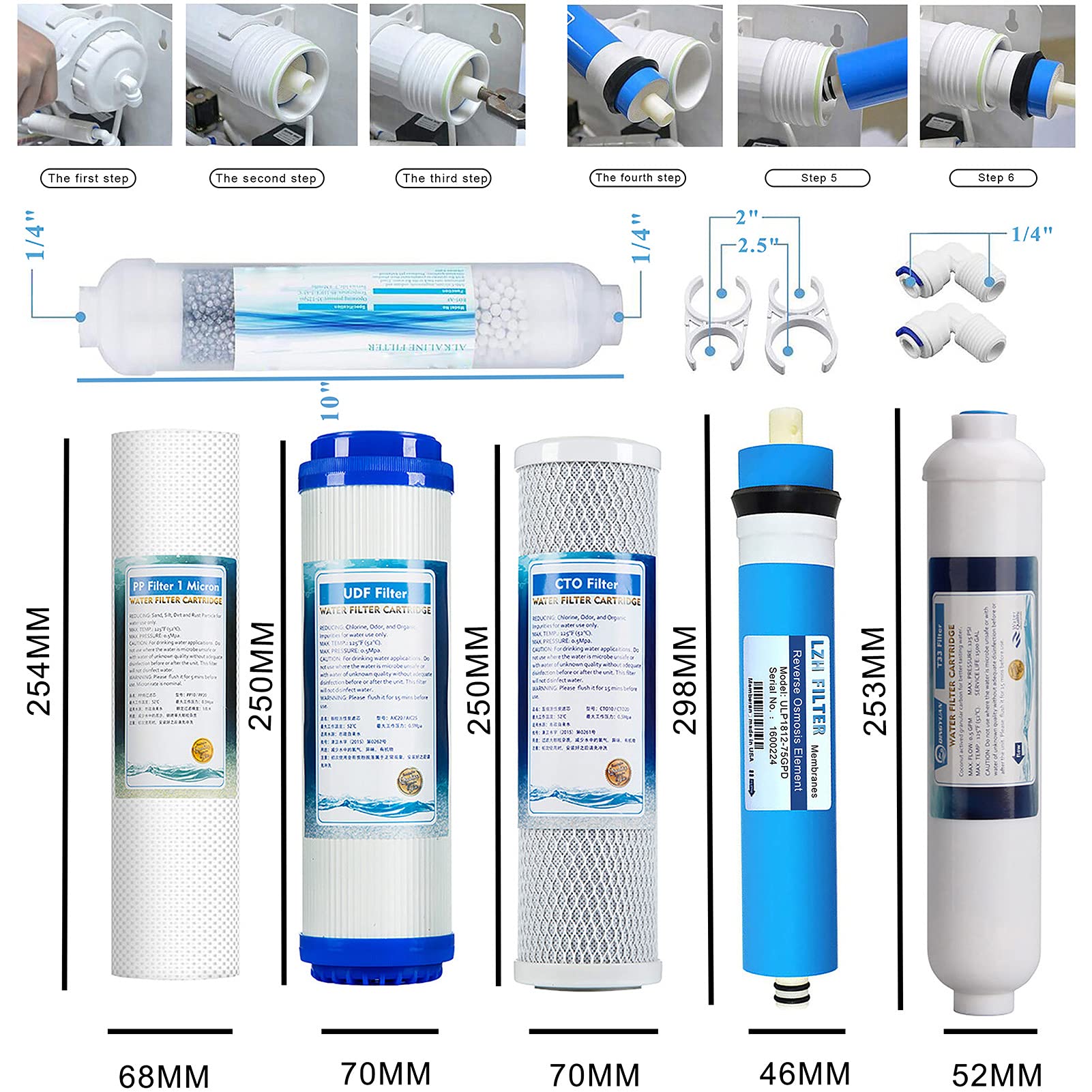 10" RO Ersatzfilter Set Naturewater Filters für 6-stufige Umkehrosmose-Systeme(1-6 Stufe)