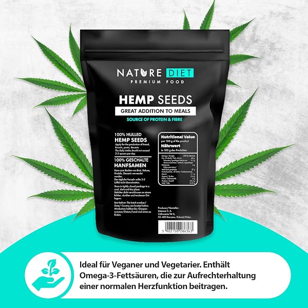 Nature Diet Semillas de Cáñamo 1000g | Peladas | Sin Gluten & Veganas | Ricas en Proteínas y Fibra | Fuente de Omega 3 & 6 | Superalimento para una Nutrición Diaria - 4
