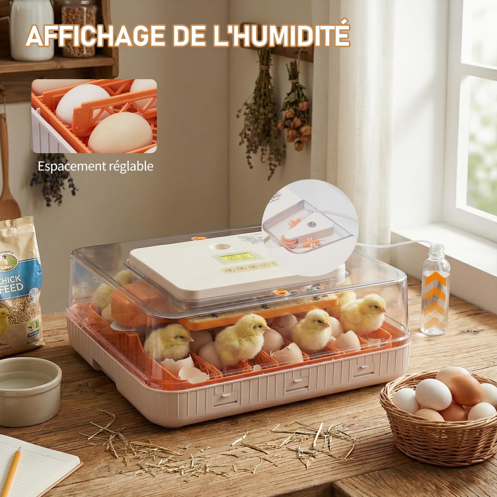 LEADZM Couveuse Oeuf Automatique 56 Oeufs | Incubateur Oeuf Automatique avec Contrôle Température, Affichage Humidité，pour Poules Canards Oies Cailles
