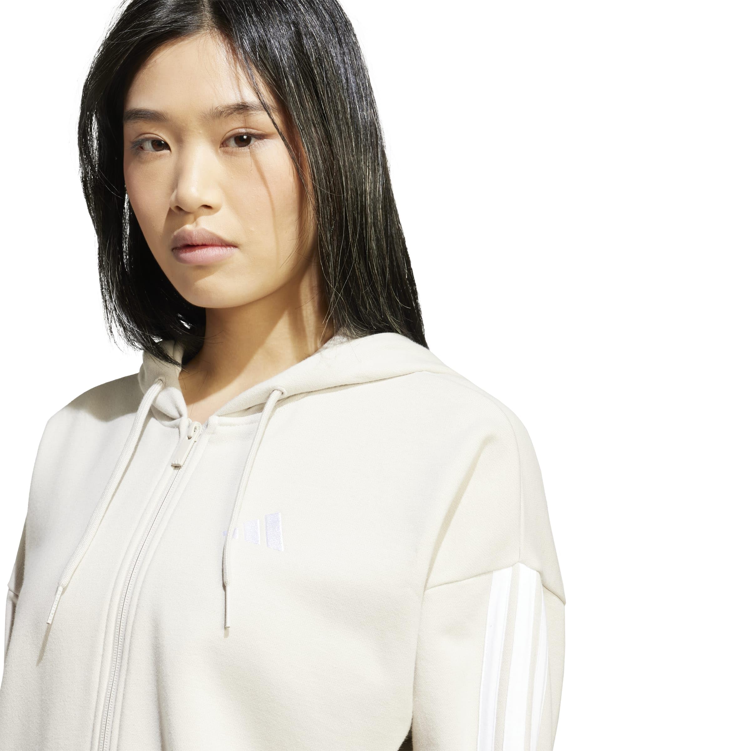 adidas Kobiety Essentials 3-Stripes French Terry Full Zip Hoodie Sweatshirt, wonder alumina/white, XXL
