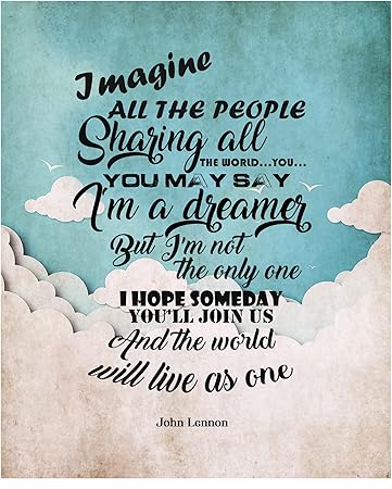 AMERICAN LUXURY GIFTS Imagine Lyrics Wall Art Print – 8x10” Unframed Poster for Music Room, Studio, or Bedroom – Inspires Creativity & Peace – Ready to Frame Home Decor Gift