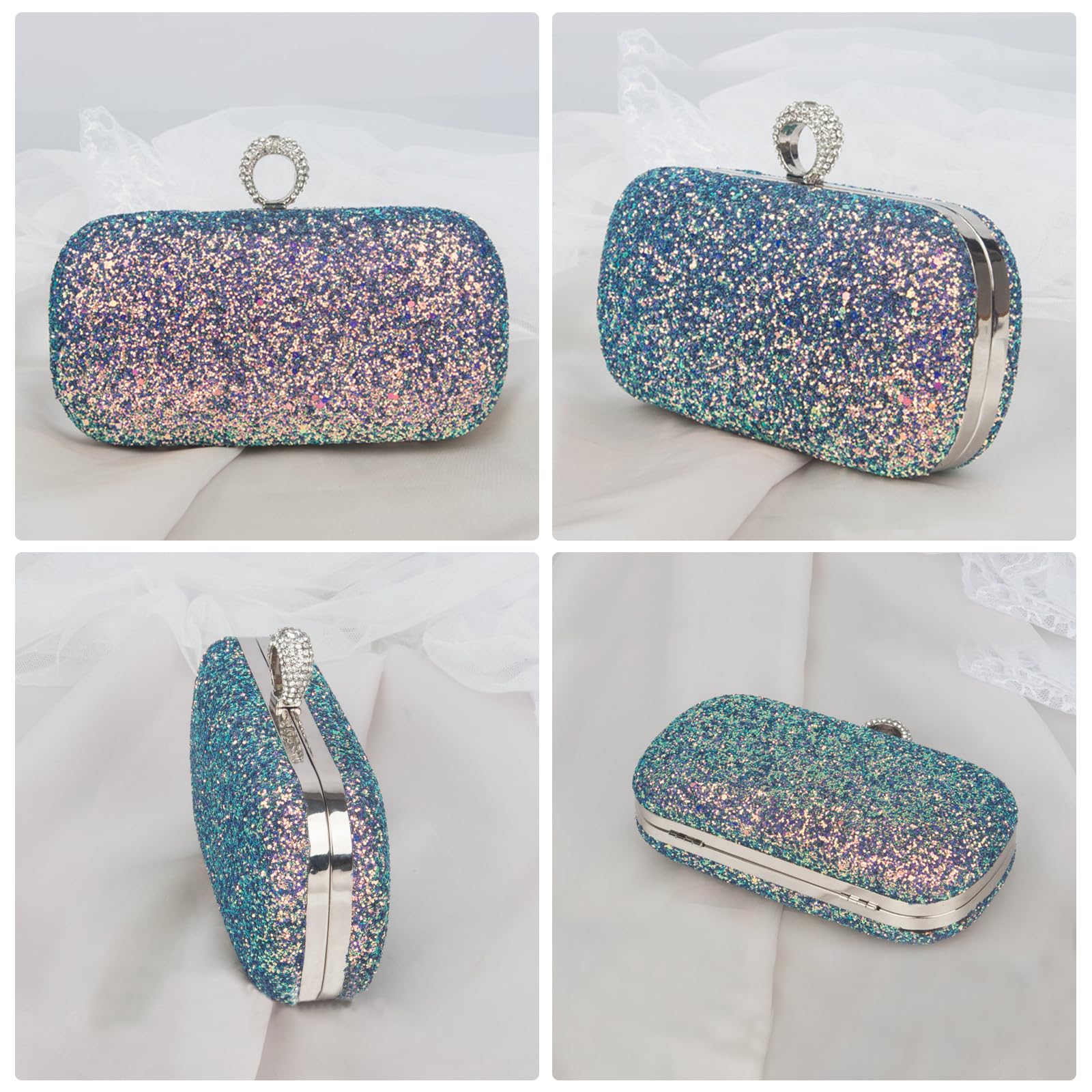Lentejuelas Clutch para Mujer Bolsa de Noche Bolso de Fiesta Lujoso Bolso de Hombro Bolso de Boda Bolsa de Cadena Pequeña Elegante Bolsos Bandolera para Fiesta de Graduación Banquete Verde