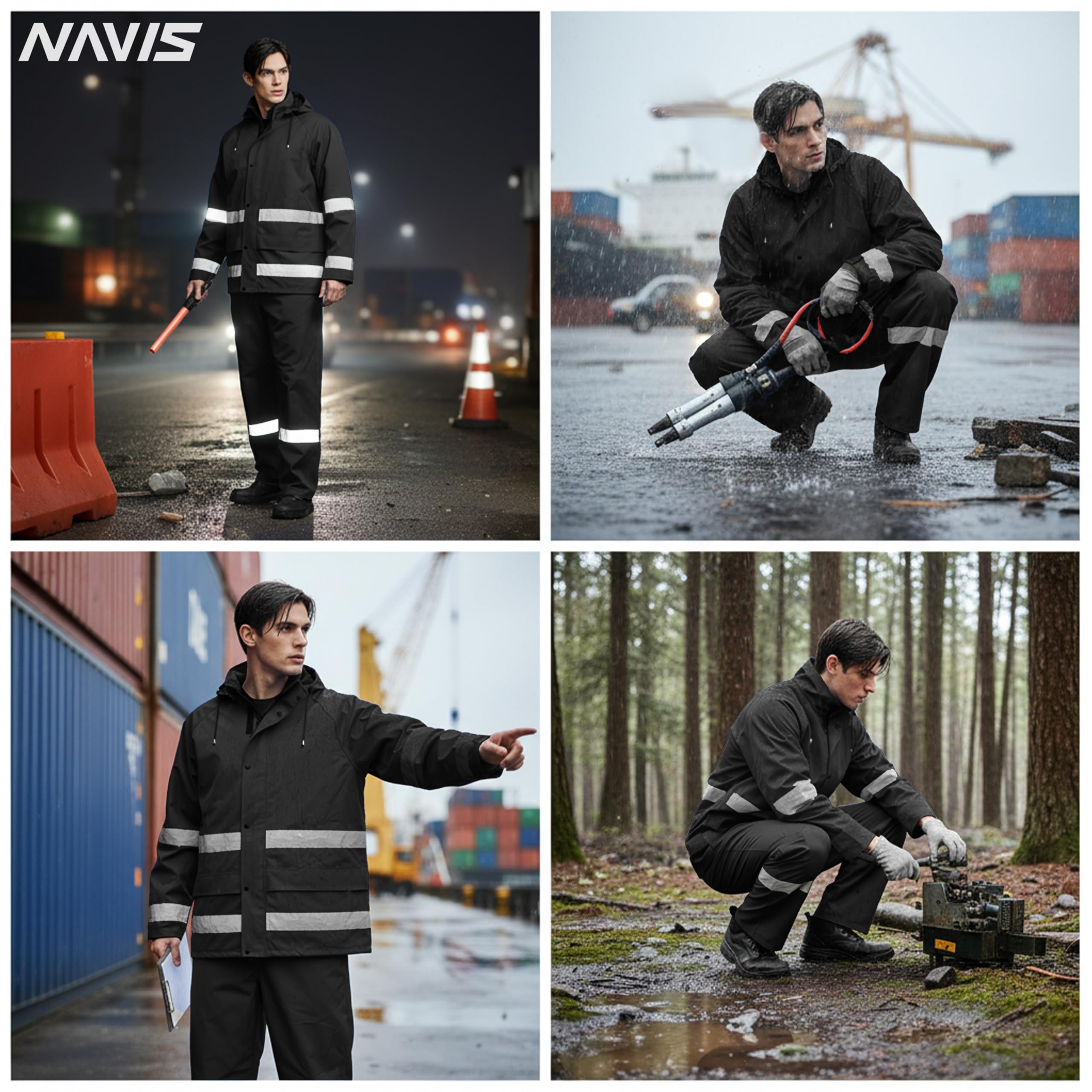 Regenanzug Herren Wasserdicht Atmungsaktiv - Nylon Warnschutz Regenjacke & Regenhose, ideale Outdoor Regenbekleidung für Arbeitsschutz