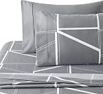 Marina Decoration Home Decor Bedding Ensemble Cooling Bedsheet Soft Deep Pocket 4 Piece Rayon from Bamboo Printed Fitted Sheet Duvet Cover Set with Corner Tie, Modern Grey Geometric Pattern King Size