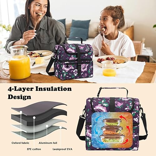 Miniatura 6 de PBRO Lonchera térmica para mujeres, bolsa de almuerzo reutilizable de gran apertura con cinturón de hombro ajustable, bonita lonchera portátil con