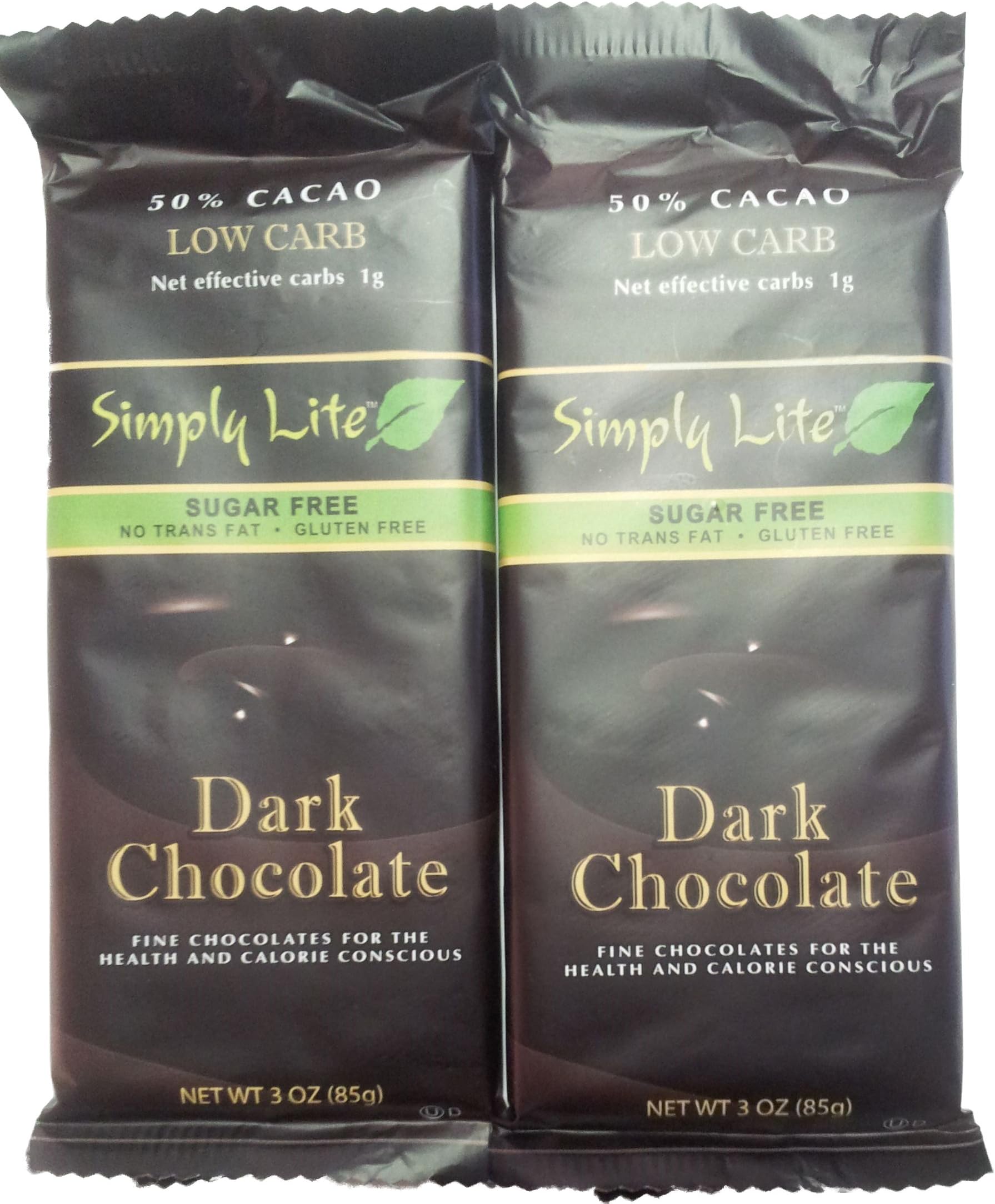 Simply Lite 50% Cacao Low Carb Dark Chocolate Bars, Pack of 2