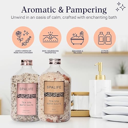 Miniatura 6 de SpaLife Tea Spa - Sales de baño minerales efervescentes con infusión de pétalos – lavanda y rosa, paquete de 2 unidades de 17.6 onzas para