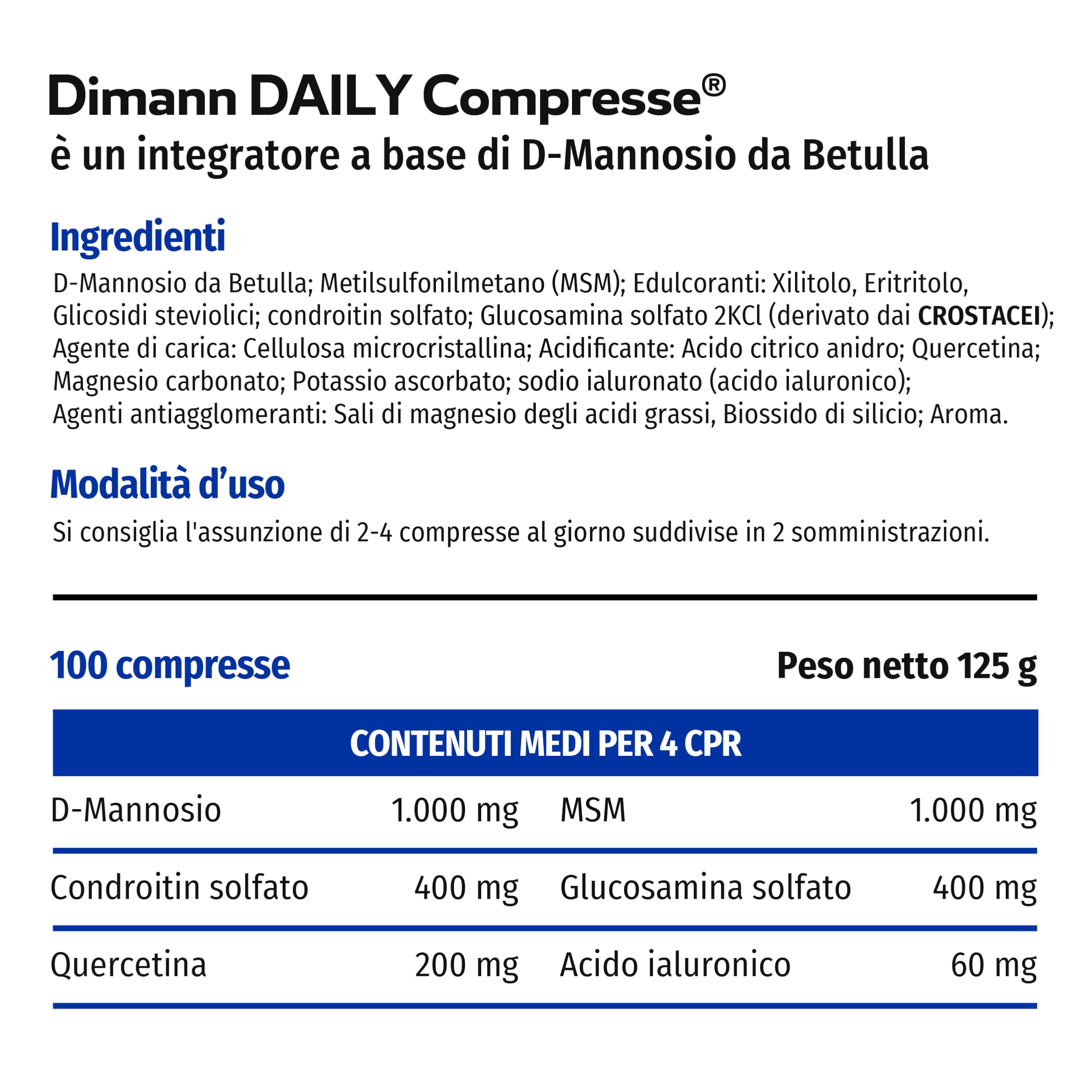 Dimann DAILY, Integratore Alimentare a base di D-mannosio, GAG e MSM per Supporto Vescicale,