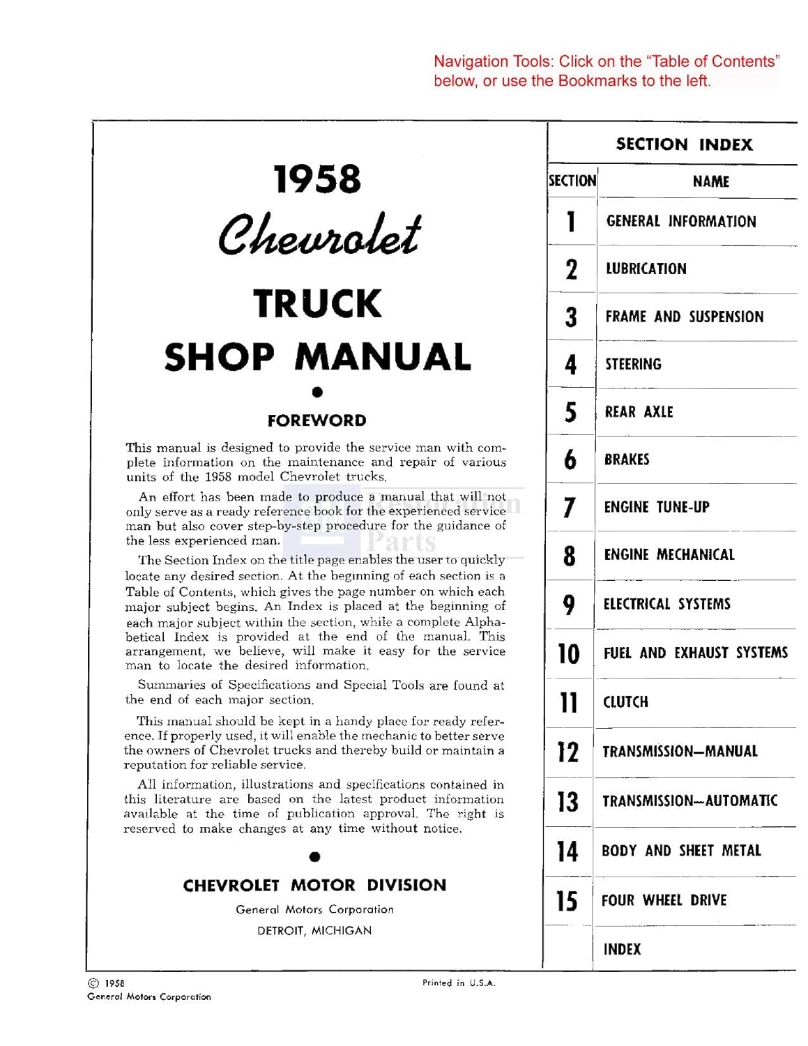 1958 Chevy Pickup Truck Shop Service Repair Manual Book Engine Electrical