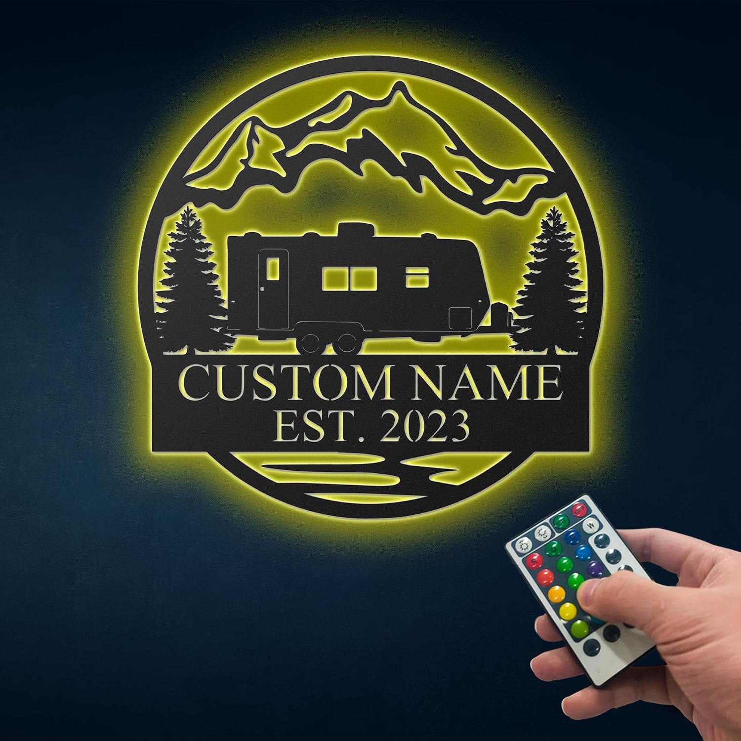 Truck RV Metal Wall Art with LED Lights Personalized, Campsite Wall Hanging Decor, Camping Wall Signs, Happy Campers Room Decor, Campground Welcome Sign