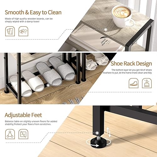 Miniatura 5 de Mesa auxiliar estrecha para espacios pequeños, mesa auxiliar pequeña de 2 niveles con soporte para estantes, mesita de noche delgada, mesa de sofá