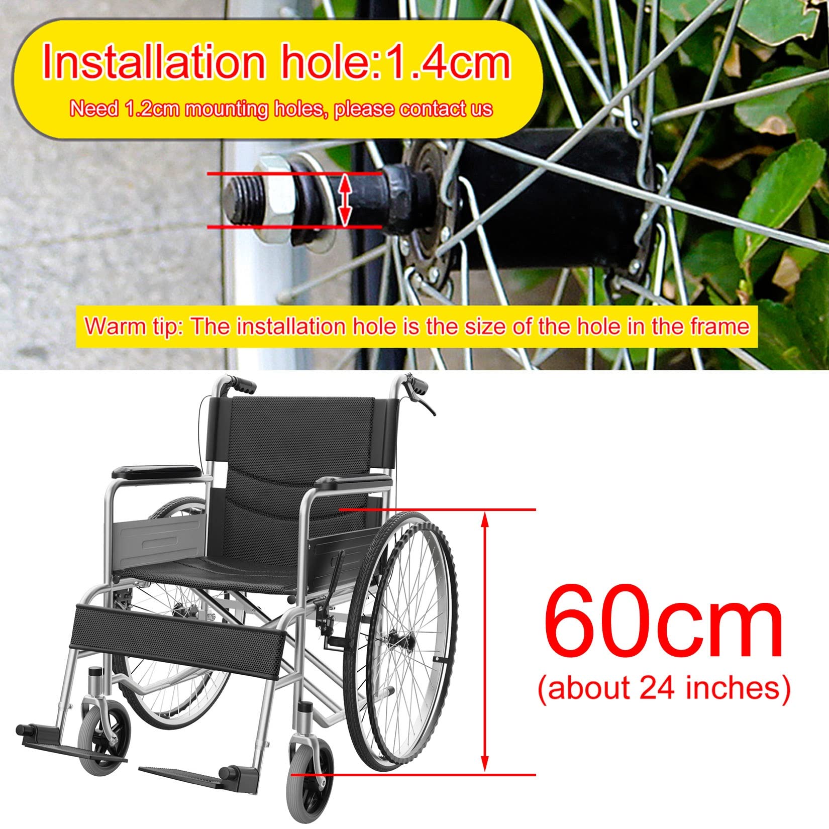 Ruedas de Repuesto para Silla de Ruedas, Paquete de 2, 24 Pulgadas, Ruedas traseras de Poliuretano Macizo para Silla de Ruedas, buje de aleación de Aluminio, Accesorios