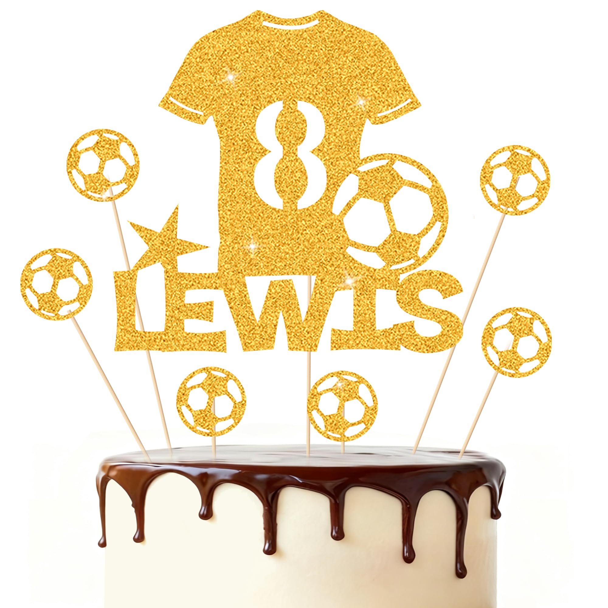 Football Cake Topper Personalised Birthday Cake Decorations Football Gifts for Kids Boys Men Husband Daddy Grandpa Football Lovers Cake Toppers (Gold)