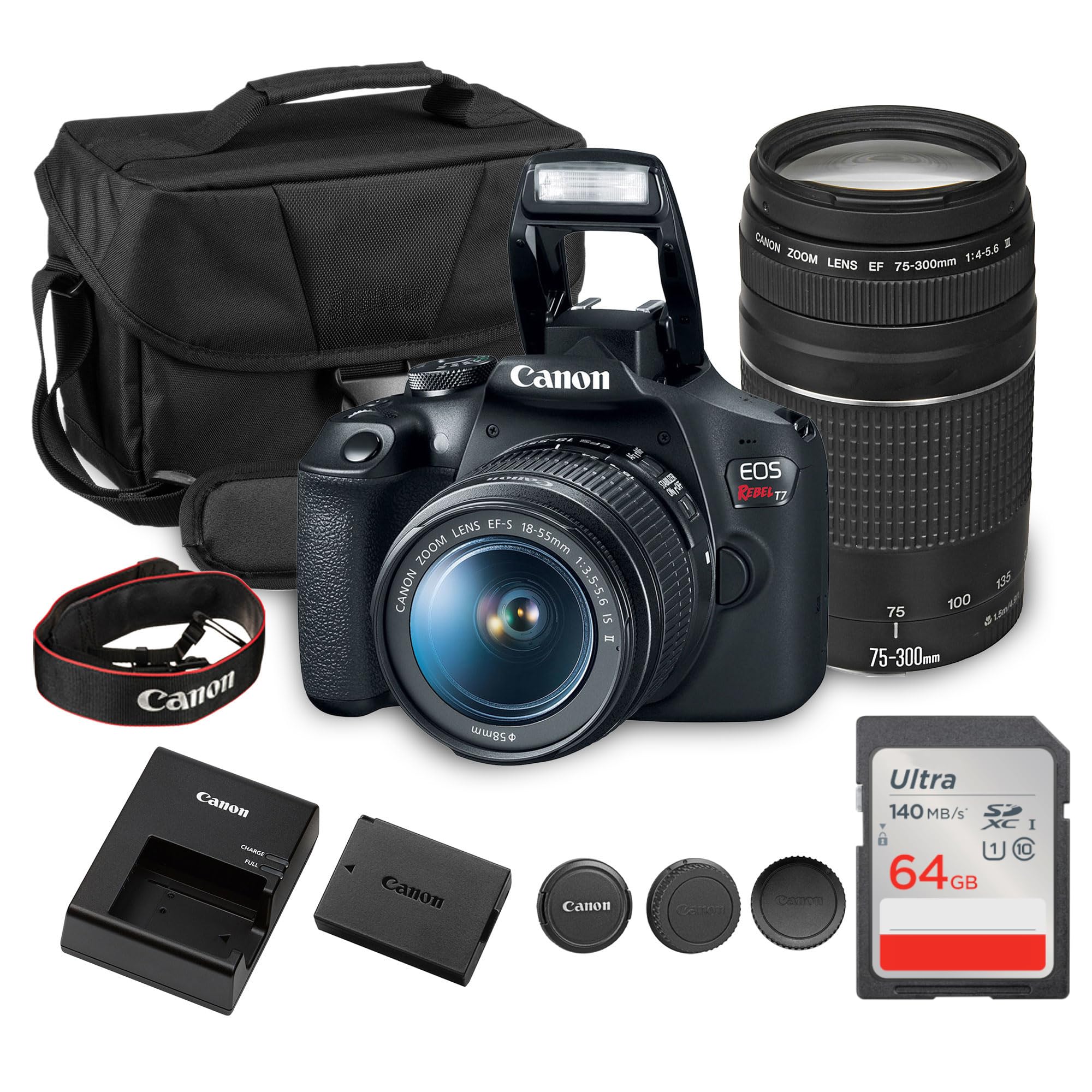 Canon EOS Rebel T7 DSLR Camera with 18-55mm &amp; 75-300mm Double Lens Bundle
