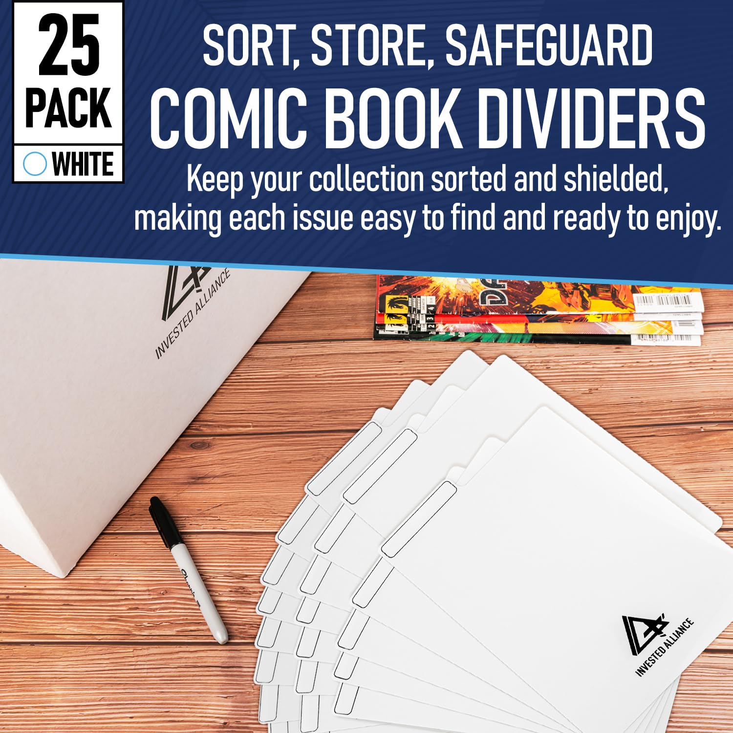 Invested Alliance Divisores de cómics blancos (paquete de 25) | Divisores de plástico, divisor de caja de cómics, separadores de estantes de libros, separadores para contenedores, estantes y armarios,
