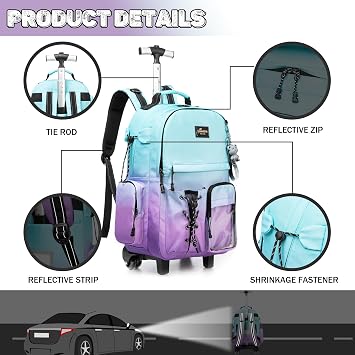Rolling Backpack for Girls Backpack with Wheels for Teens Boys Kids Rolling Backpacks for Travel School Backpacks with Wheels for Teens with Lunch Box