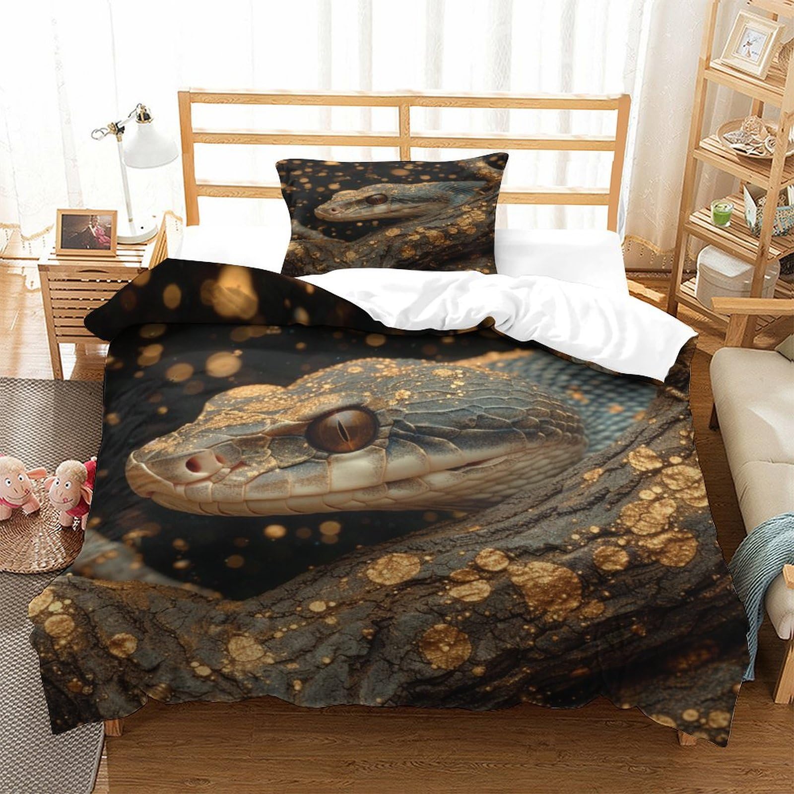 P1S9U7W5Y 3D Printed Lizard Animal Duvet Cover Set 3pcs Microfiber Reptile Theme Bedding Set Single（135x200cm）