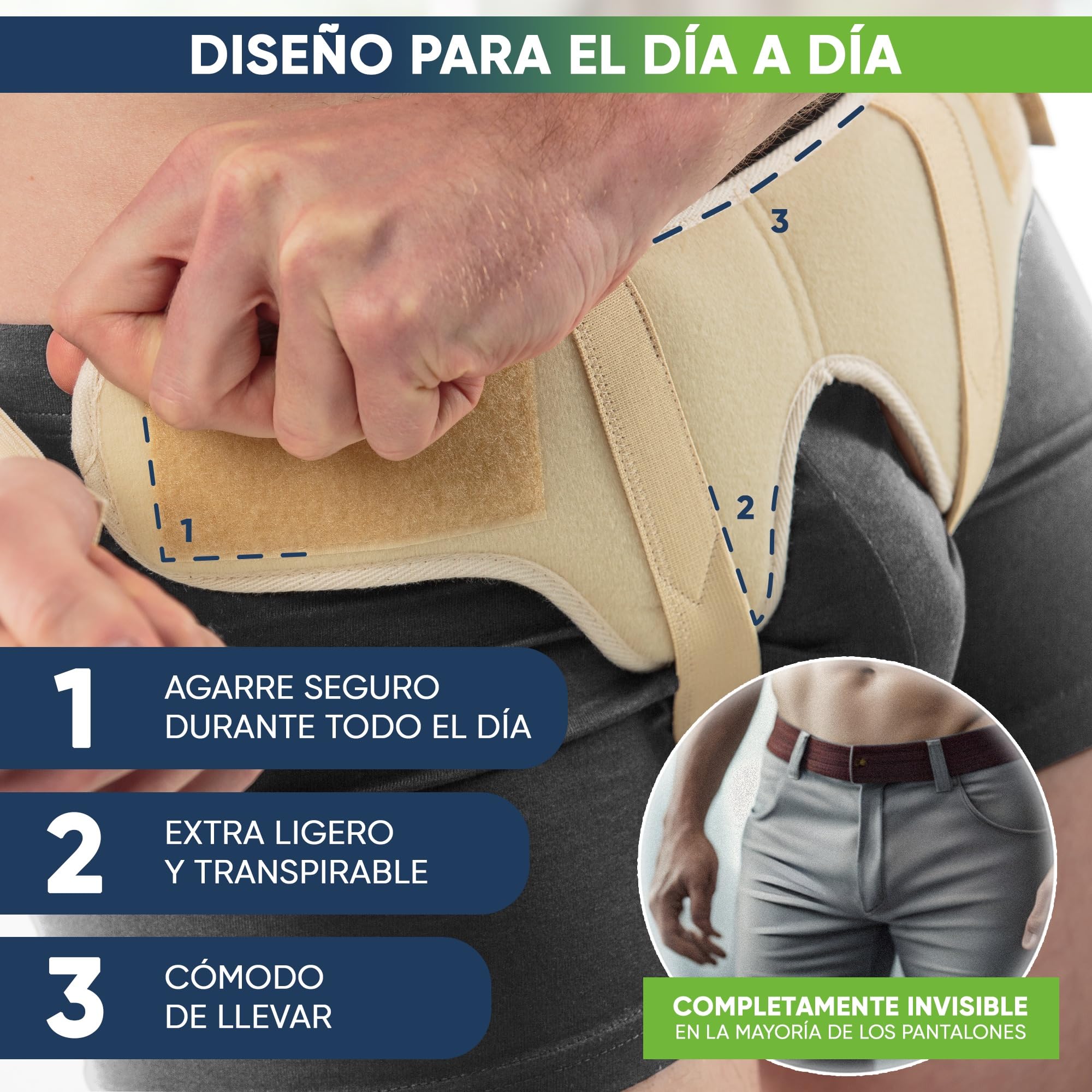 aHeal Braguero hernia inguinal hombre y faja hernia inguinal hombre - Cinturón Soporte Doble Correa Compresión Ajustable, Alivio Dolor Ingle - Tamaño 2: 89.5-97 CM; 35-38.1", Piel