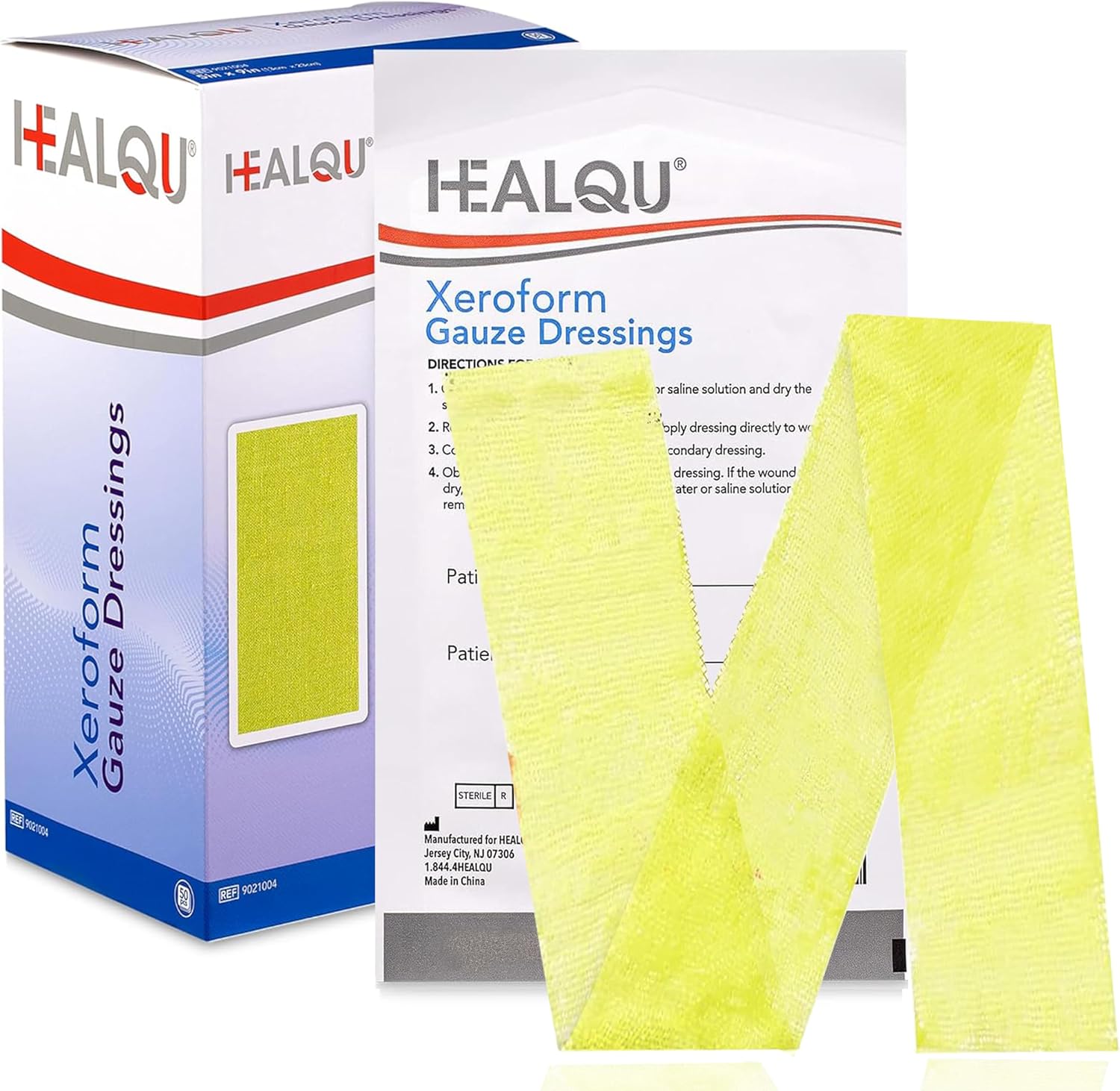 HEALQU Medical Xeroform Petrolatum Dressing 1x8-50 Count - Non-Adherent Gauze Pad for Low Exudating Wounds - Fine Mesh Gauze Patch Sterile for Wound Care Lacerations, Burns & Skin Grafts