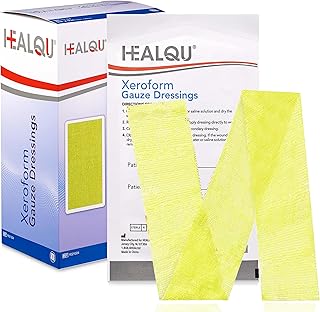 HEALQU Xeroform Petrolatum Dressing - 1"x8" - Non-Adherent Gauze Pad for Low Exudating Wounds - Fine Mesh Gauze Patch Sterile for Wound Care Lacerations, Burns & Skin Grafts Box of 10