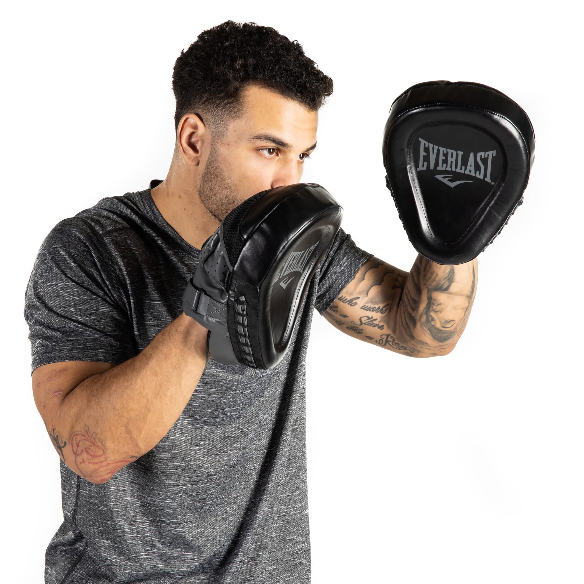 Everlast Powerlock R Manoplas de Boxeo Negras con Dedos Acolchados, Protección MMA y Kickboxing