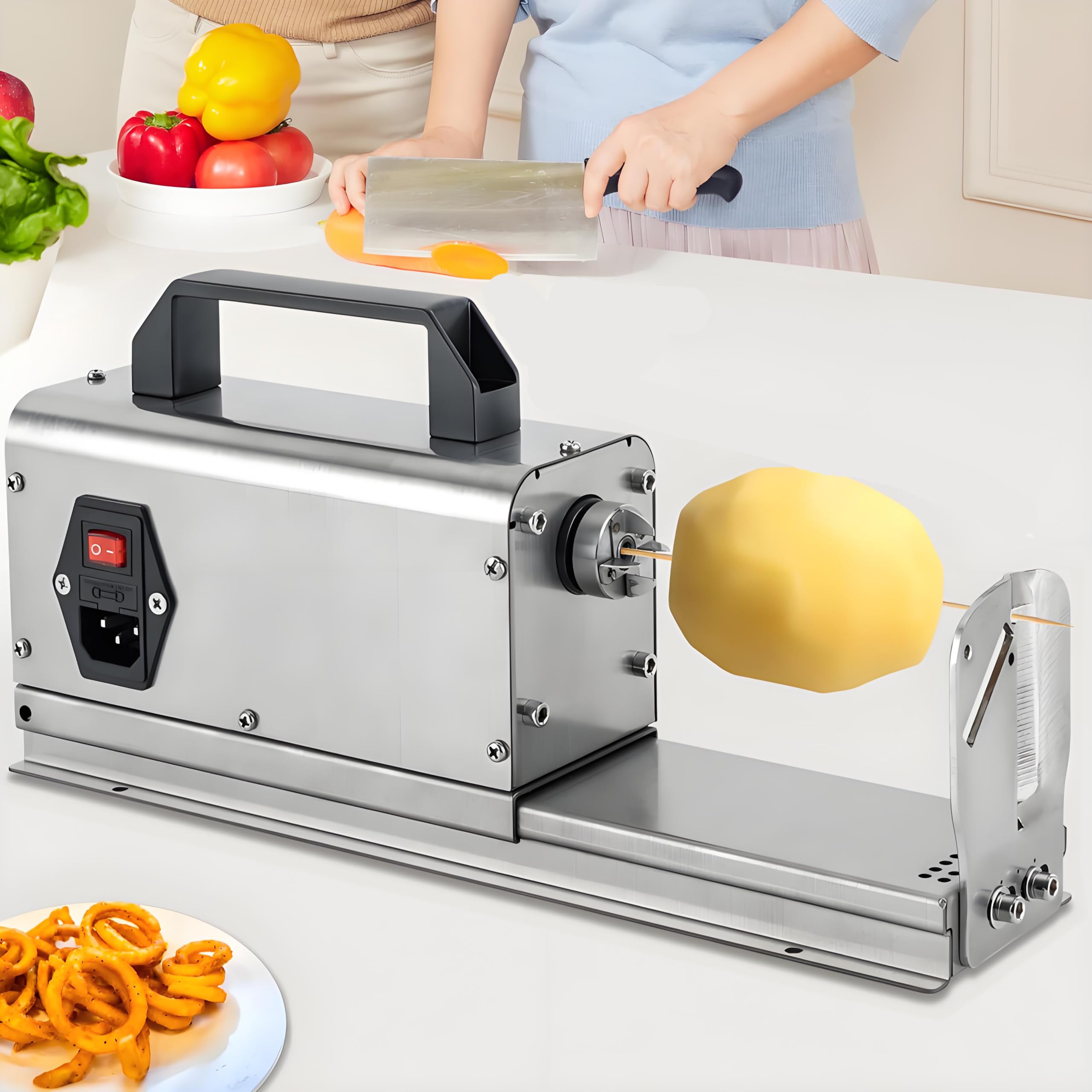 YXYLJOZ Spiral Potato Cutters Electric Tornado Potato Slicer for Curly Fries/Twist Hot Dog, Dual-Station Cutting, Automatic Potato Twister, Vegetable Cutting Machine for Home Commercial Use