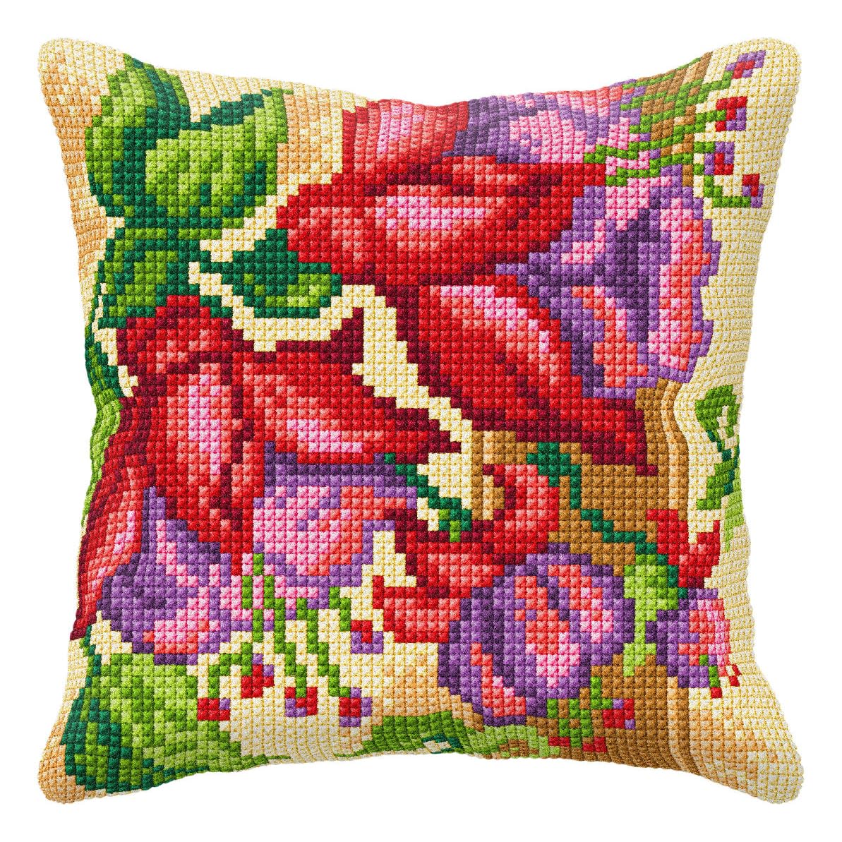 Kit point de croix gros trous coussin fleurs exotiques facile