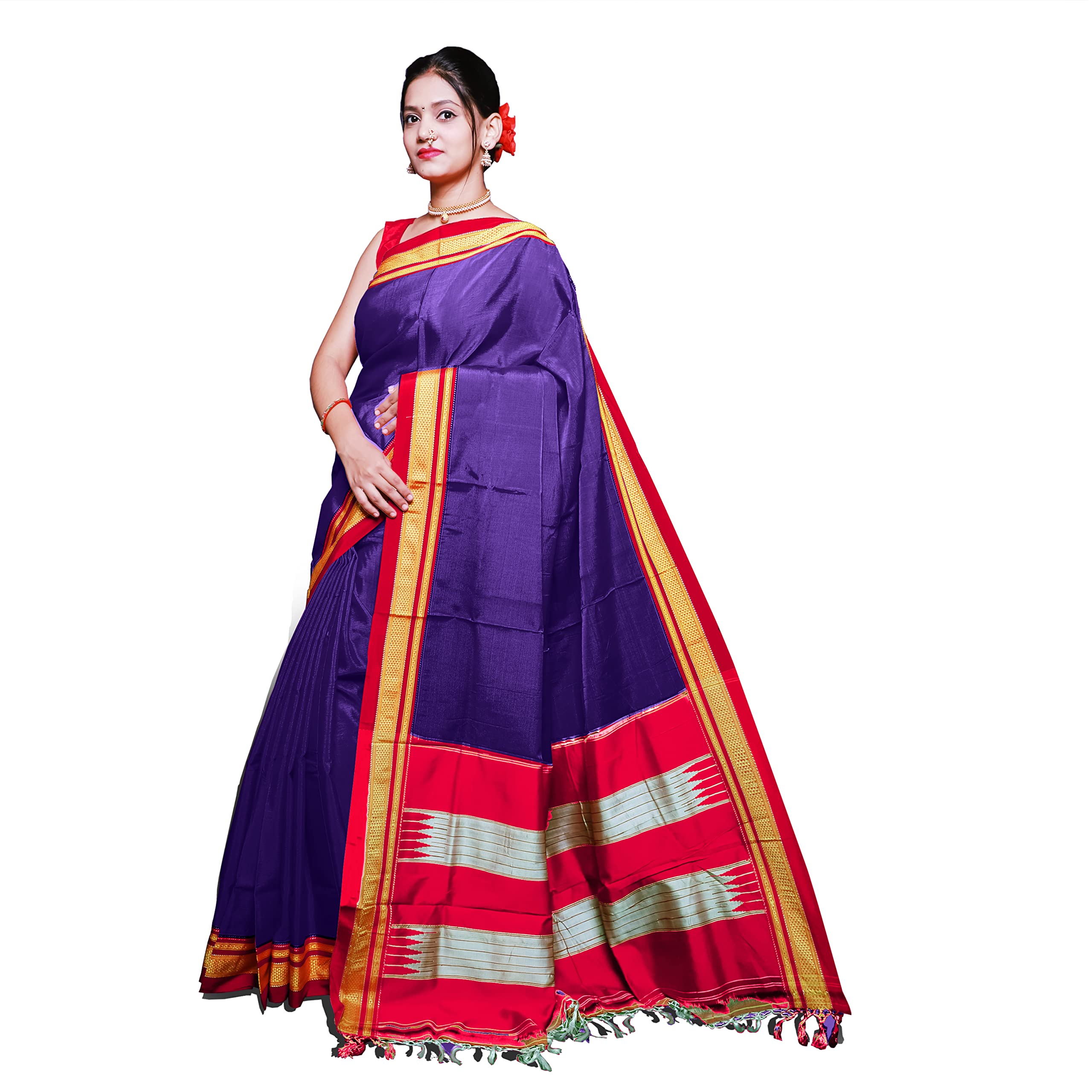 Spewim Womens Cotton 6 Yards Irkal,Ilkal Saree With Running Blouse Piece