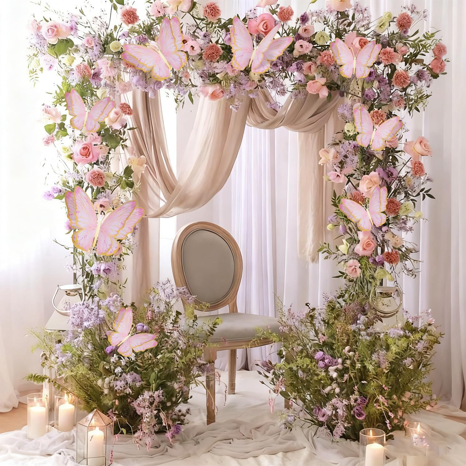 3D Butterfly Wall Decor - Gold Paper Butterflies Sticker for Balloon Arch Garland & Cake Topper - Removable Mural Decals for Baby Shower, Wedding, Nursery & Girls Room Decoration (Pink) - Image 8