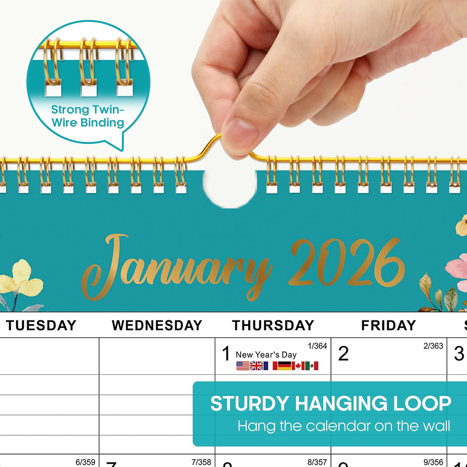 Calendar 2026-2027, Monthly Wall Calendar Runs Until June 2027, 11.5" x 14.8", Spiral Binding Hanging Wall Calendar, Perfect for Home or Office,Floral