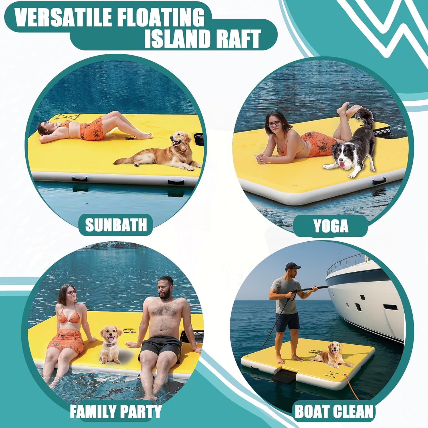 Inflatable Floating Dock, Floating Island Raft with Water Ramp for Dogs, Inflatable Dog Float, Multi-Person Air Dock Platform for Lakes, Pools, and Oceans, 6FT/ 8FT/ 10FT