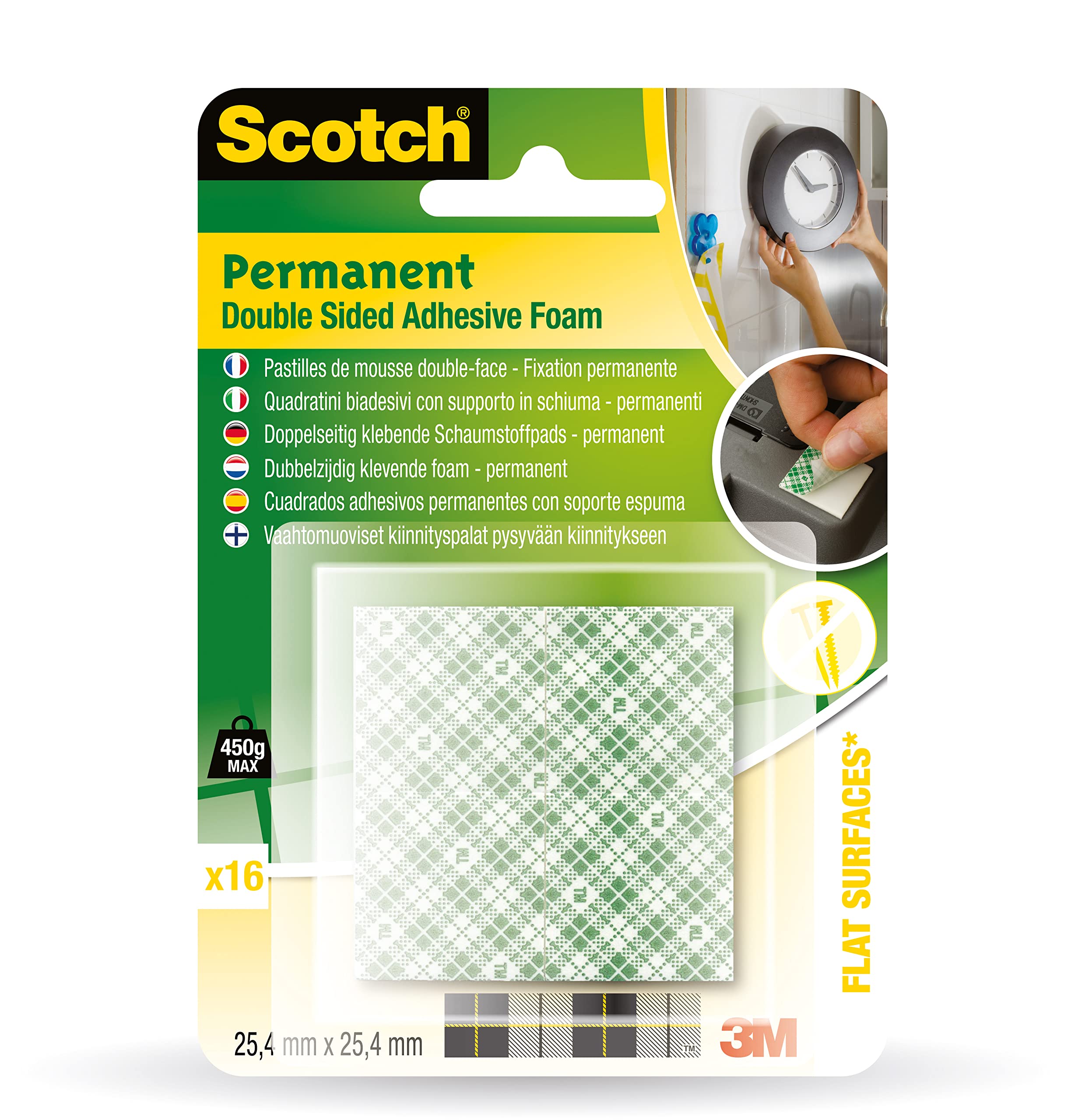 Scotch PMS1625 element montażowy pianki, 450 g, 25,4 x 25,4 mm, blister 16 sztuk, biały