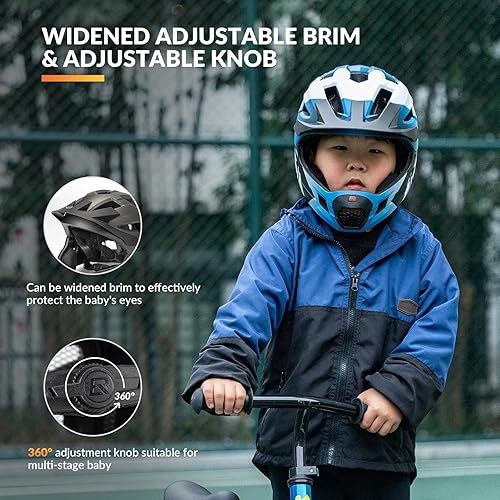 Miniatura 5 de ROCKBROS Casco de bicicleta para niños, ajustable, desmontable, de cara completa, para bicicleta, patineta, scooter, equipo de protección