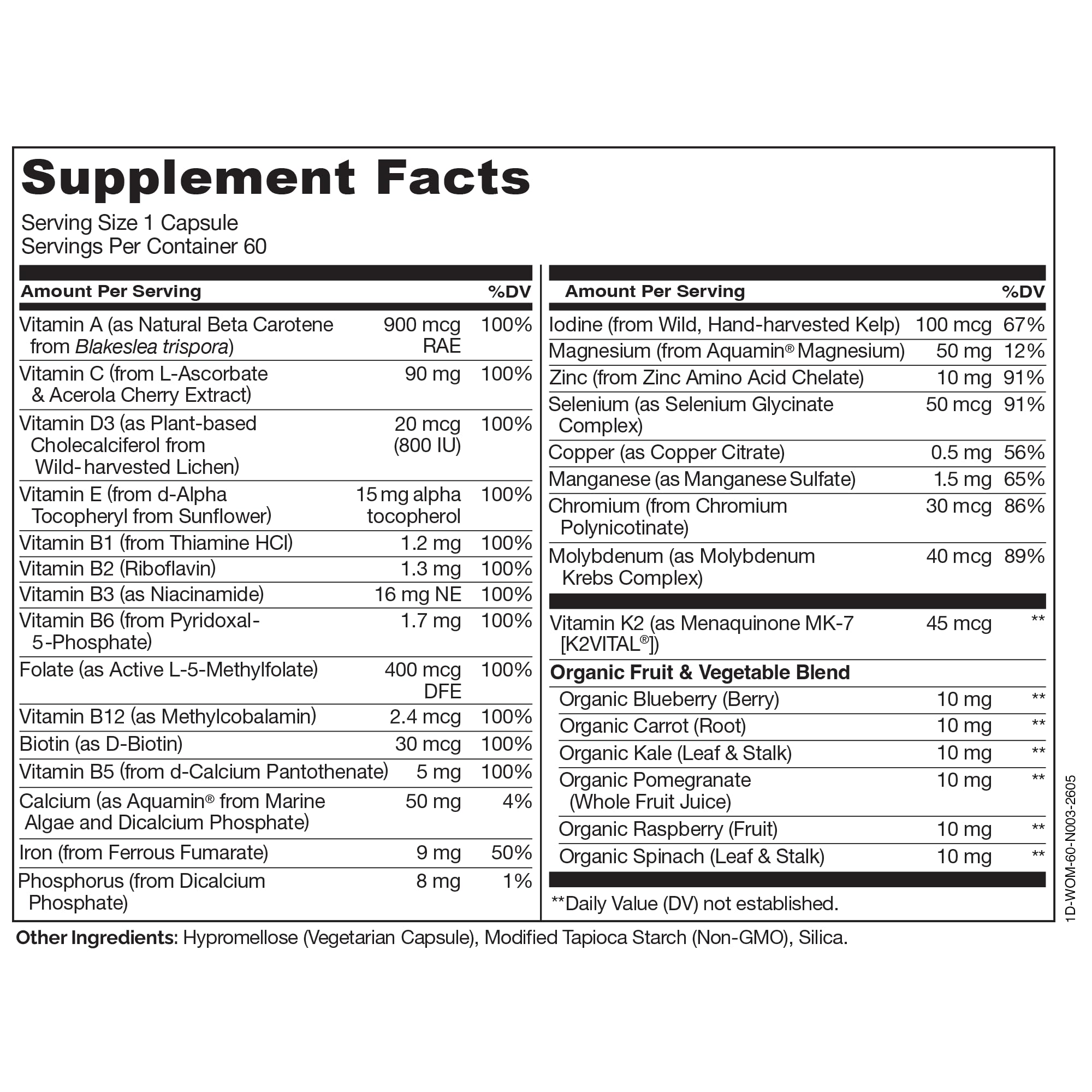 NATURELO Eine tägliche Multivitamin für Frauen unterstützt Immunität, Energie & Wellness, hilft der Haut, Nägel und Haare Wachstum GMO frei, Glutenfrei 60 Kapseln 2 Months Supply
