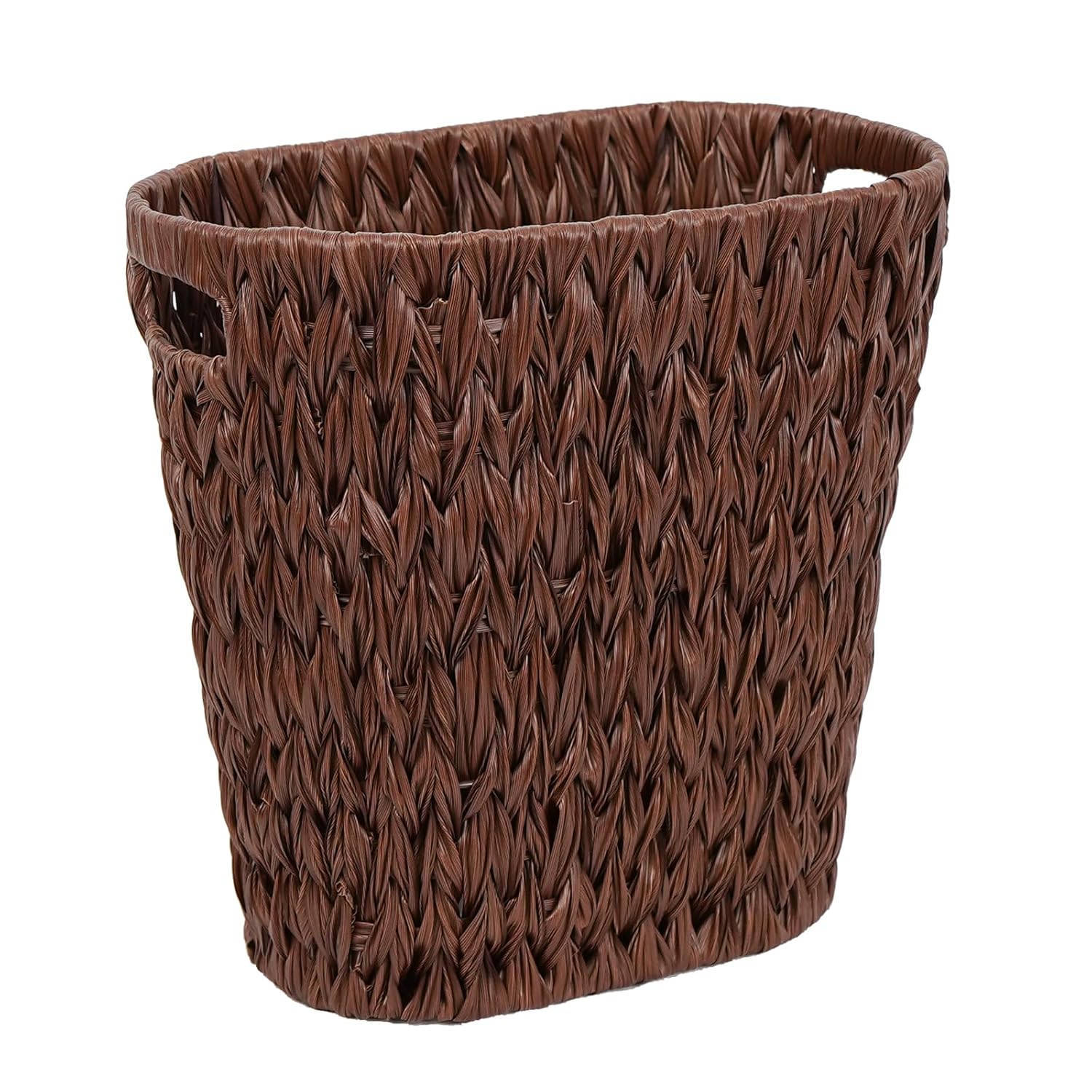 Wicker Trash Can,Waterproof Bathroom Waste Basket,Plastic Wicker Woven Waste Basket with Built-in Handles, 19 Liters/5 Gallons,Decorative Boho Rubbish Bin for Bedroom, Office, Kitchen, Laundry (brown)