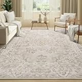 Washable Rug, Area Rugs for Living Room Boho Rugs for Bedroom Dining Room Neutral Vintage Farmhouse Carpet Non Slip Low-Pile Floral (Brown, 6' x 9' (Rectangular))