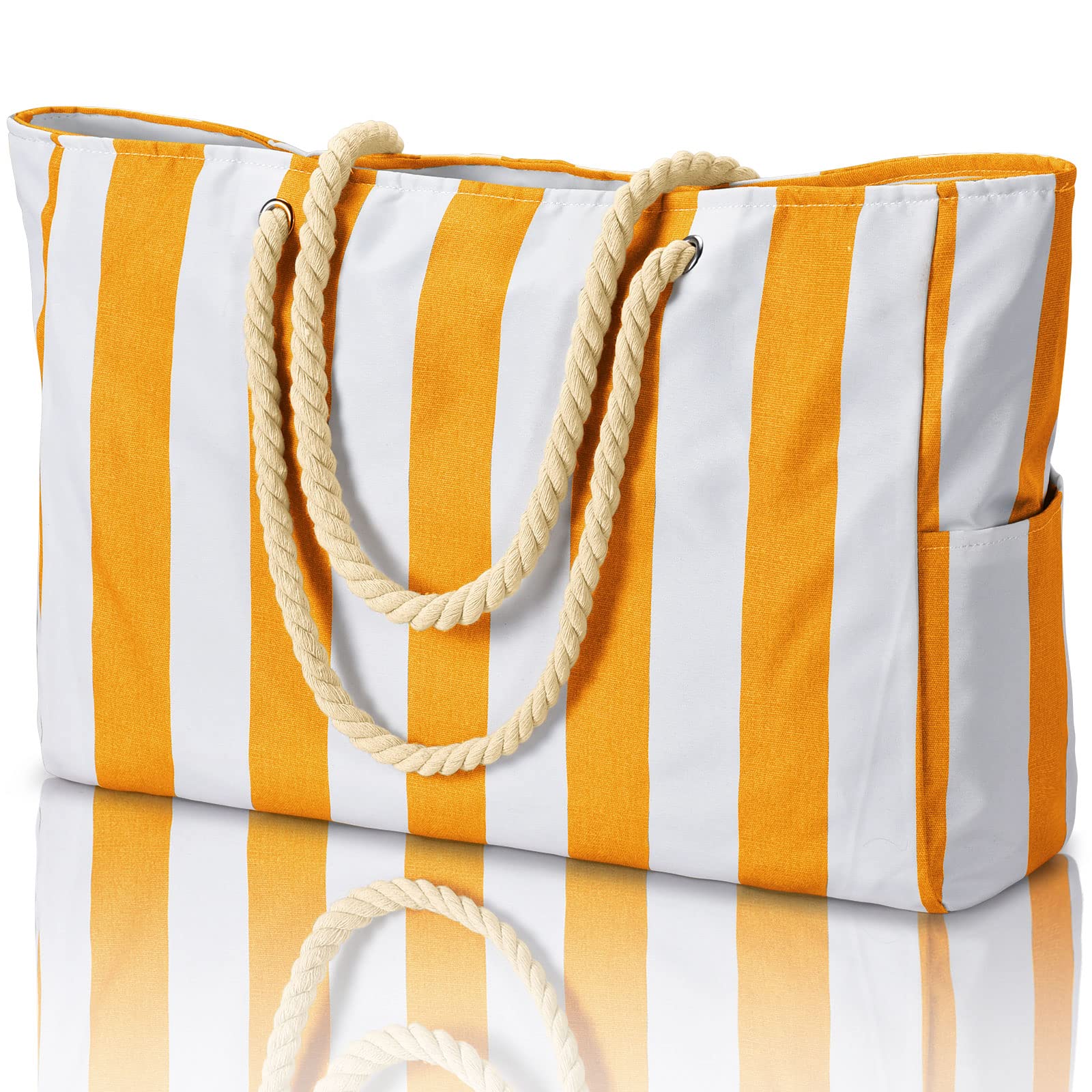 BecokanBeach Bags for Women, Pool Bag Waterproof Sandproof Beach Bag Large Beach Swim Bag with Zipper Stripe Beach Bag Tote