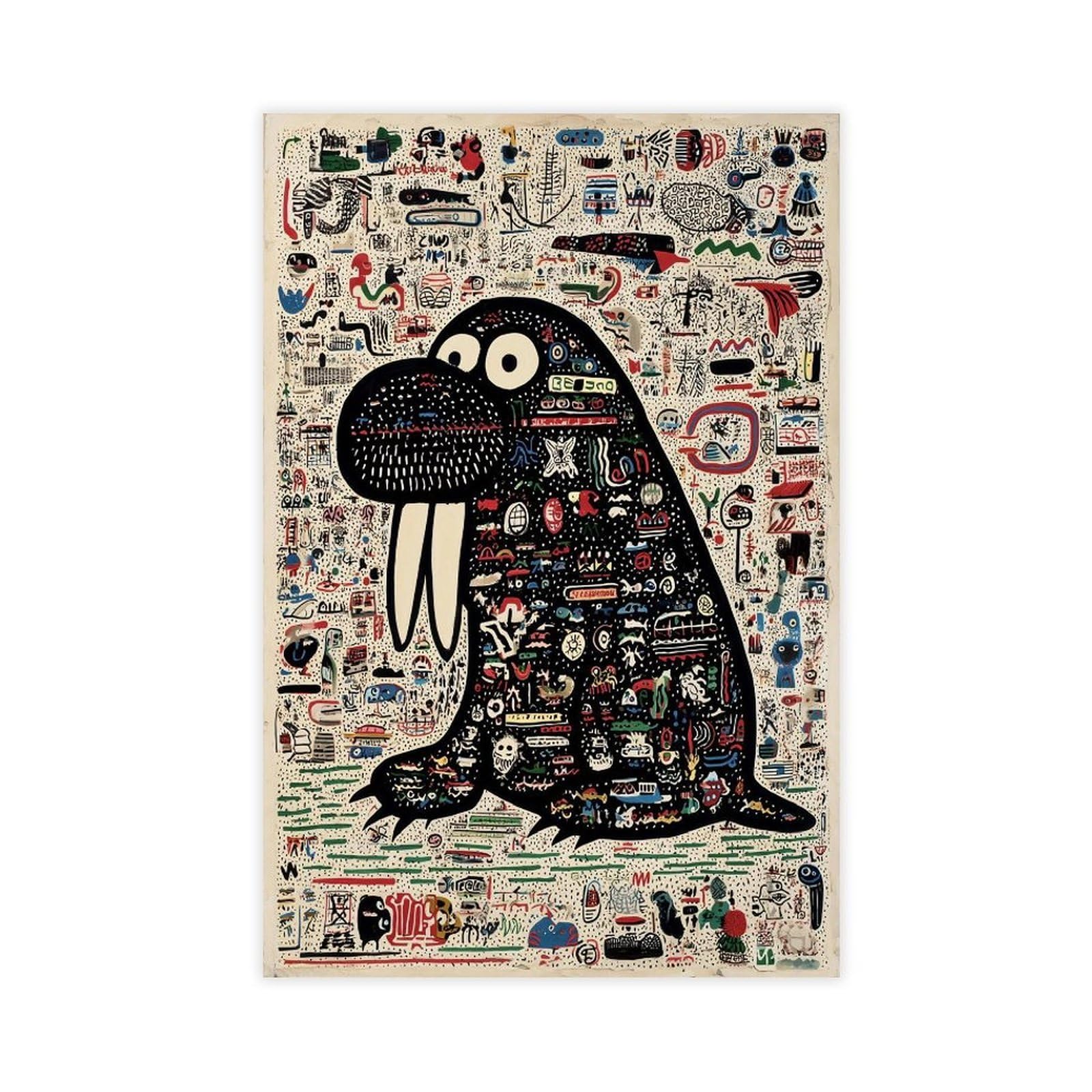 Ywtjax Unframe-Style Colorful Walrus Mural Poster Canvas Poster For Living Room Decor Gift
