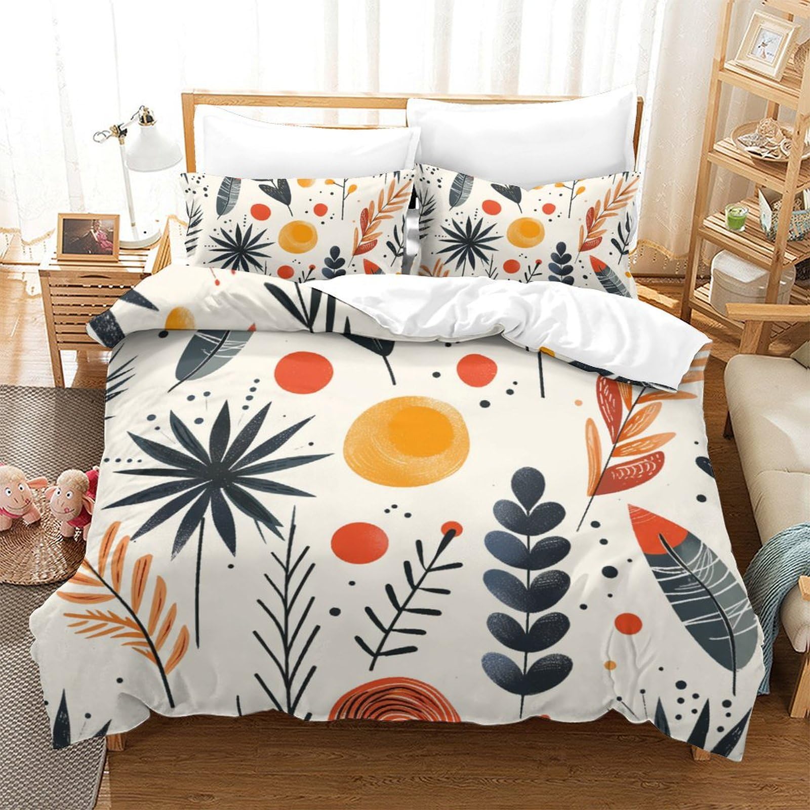 Housse de couette 3D feuilles pour une chambre d'enfant naturelle avec parure de lit 220x240 cm