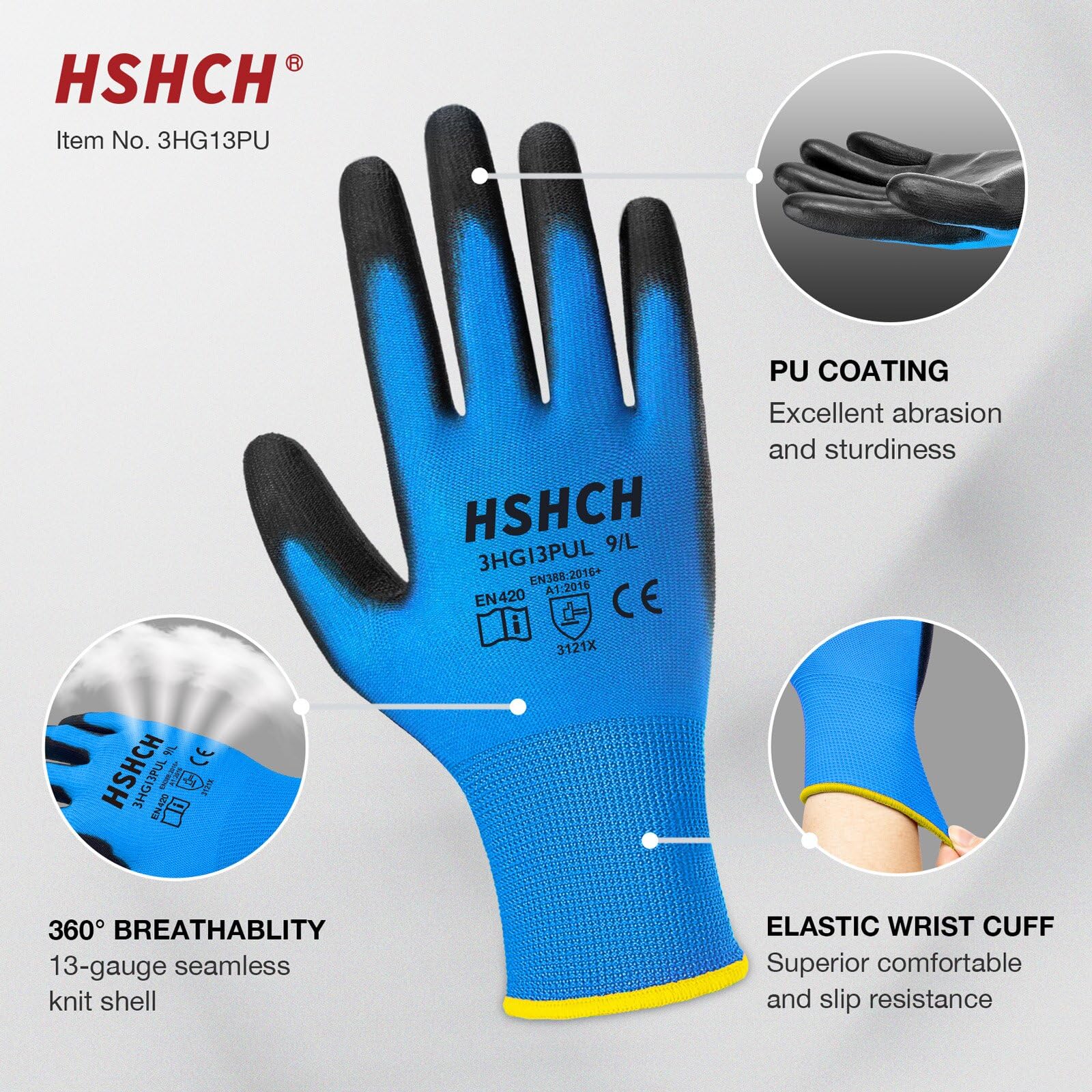 Lot de 12 paires de gants de travail pour homme et femme, gants de sécurité en tricot sans couture avec revêtement en polyuréthane, parfaits pour un usage général, un entrepôt, une voiture, le