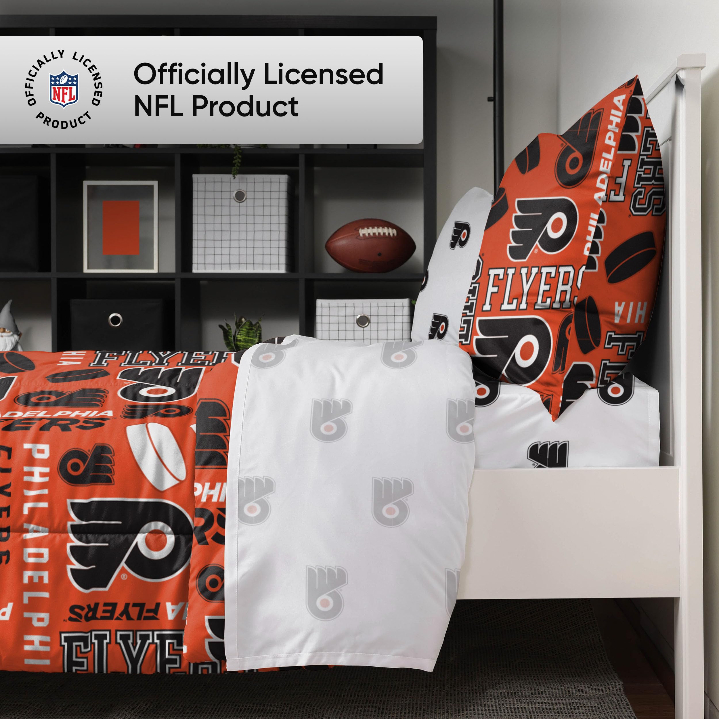 FOCO Philadelphia Flyers NHL Team Color Bed in a Bag Comforter Bedding 5 Piece Set - Full