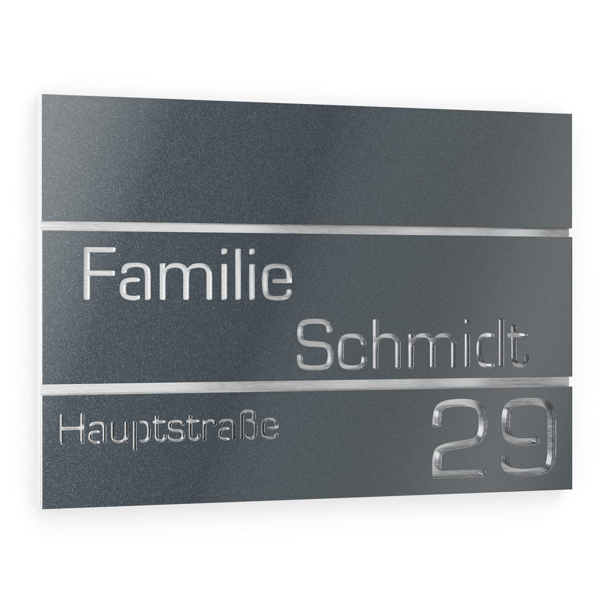 Numero civico personalizzabile in vetro acrilico + acciaio inox V2A 215 x 150 mm metallizzato, Resistente alle intemperie, Antiruggine, Targa per porta d’ingresso, Made in Germany