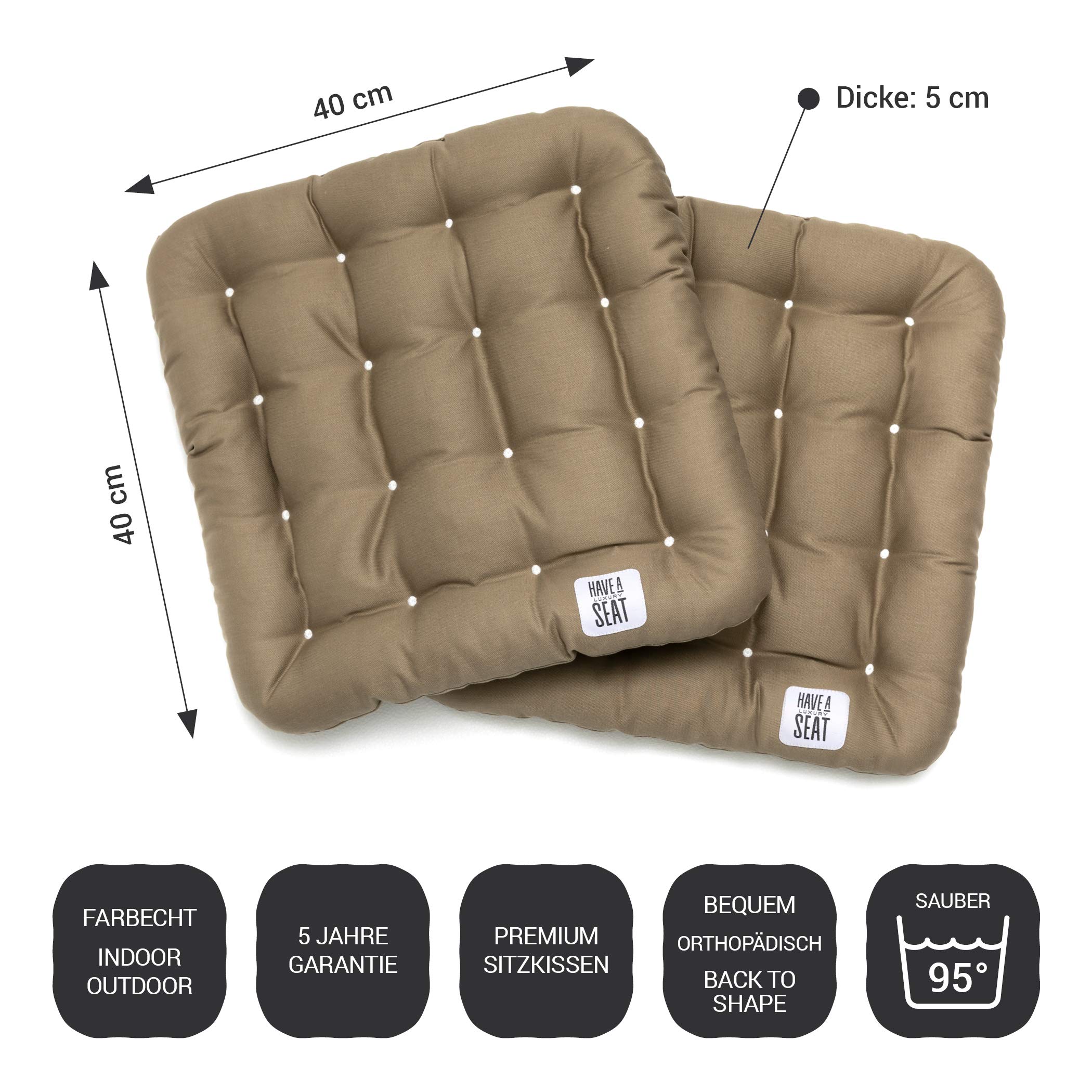HAVE A SEAT Luxury – poduszka do siedzenia 40 x 40 cm – wygodna poduszka na krzesło, ortopedyczna, nadaje się do prania w temperaturze do 95 °C, nadaje się do suszenia w suszarce, trwałe kolory – Made in Germany – (zestaw 2