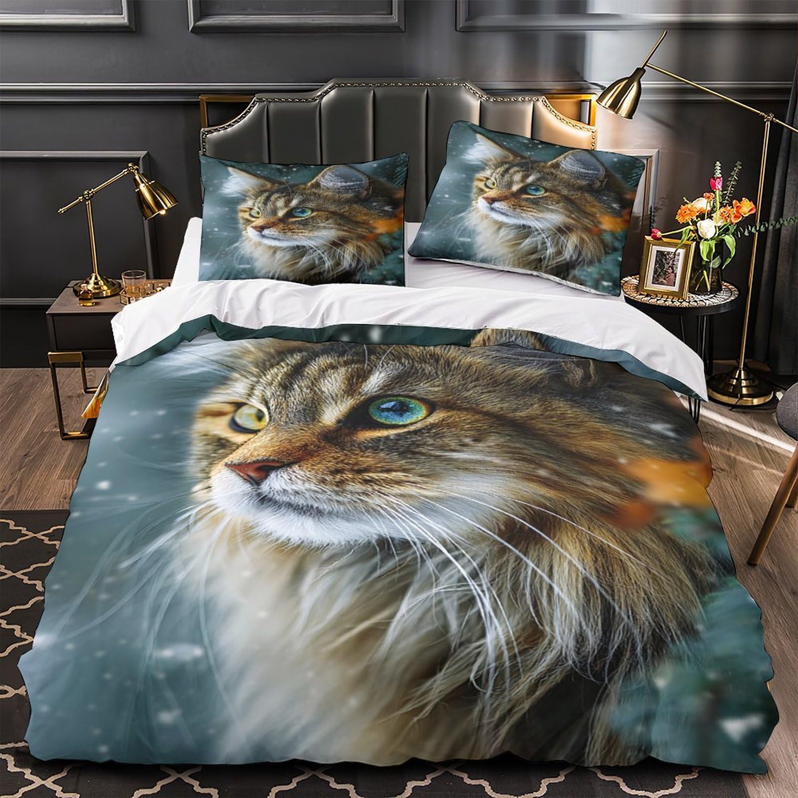 Housse de couette chat anti-acarien et facile à fermer pour lit simple
